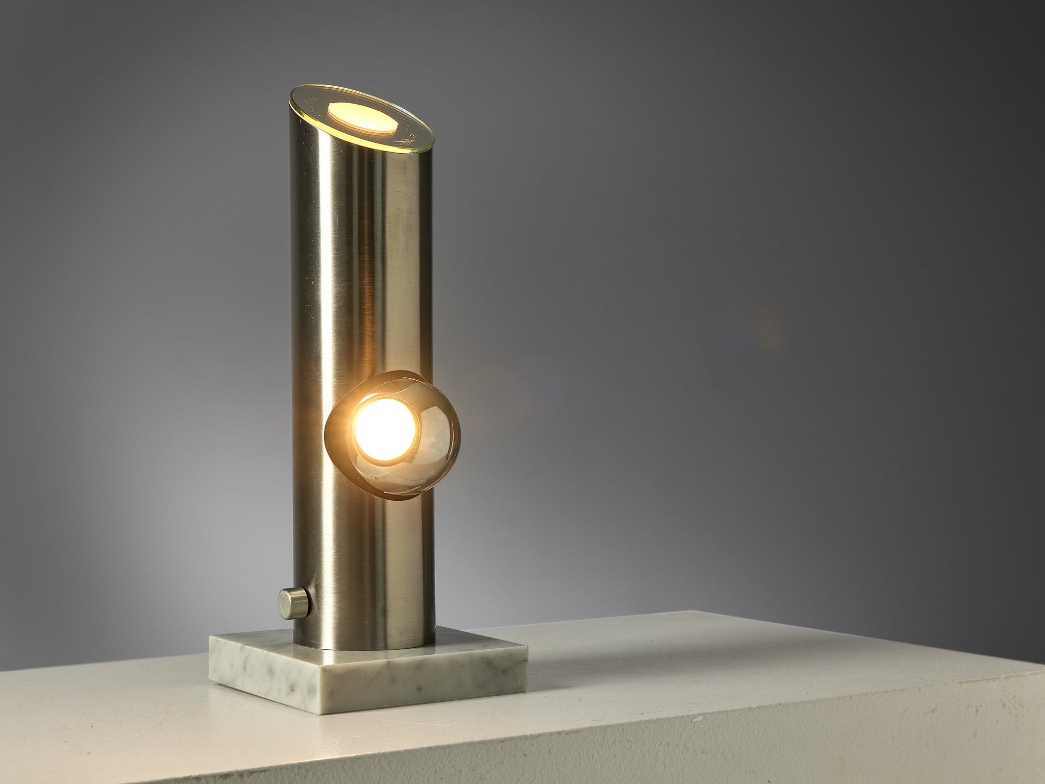 Angelo Lelii for Arredoluce Table Lamp in Marble and Brushed Steel lighting Morentz