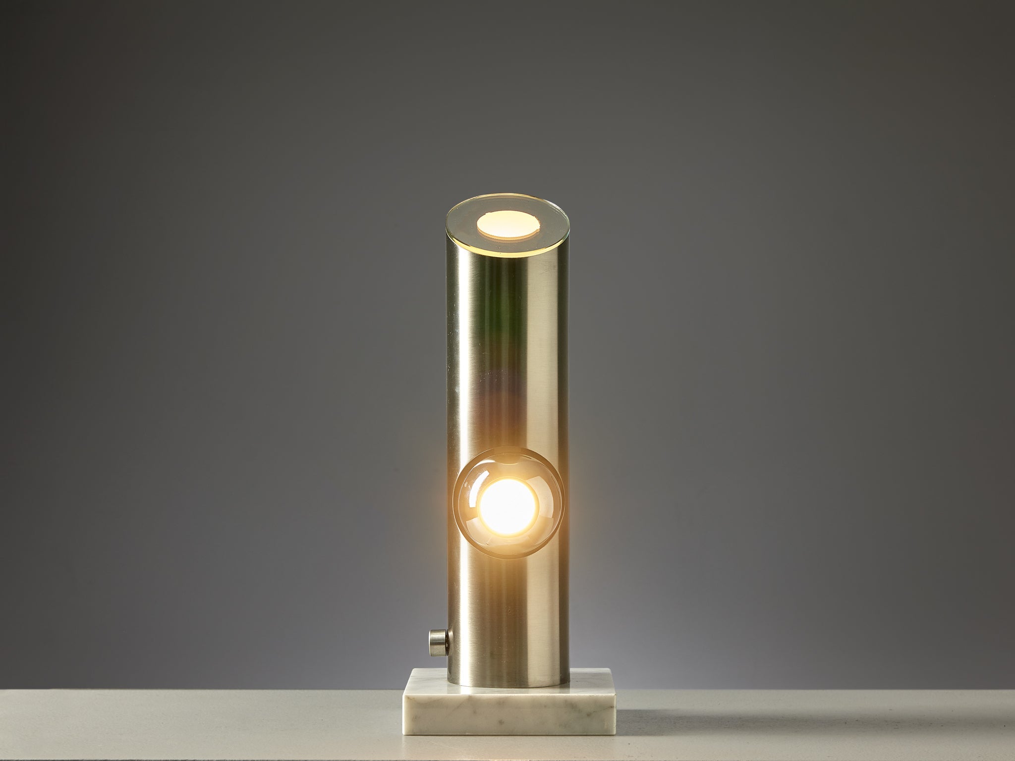 Angelo Lelii for Arredoluce Table Lamp in Marble and Brushed Steel lighting Morentz