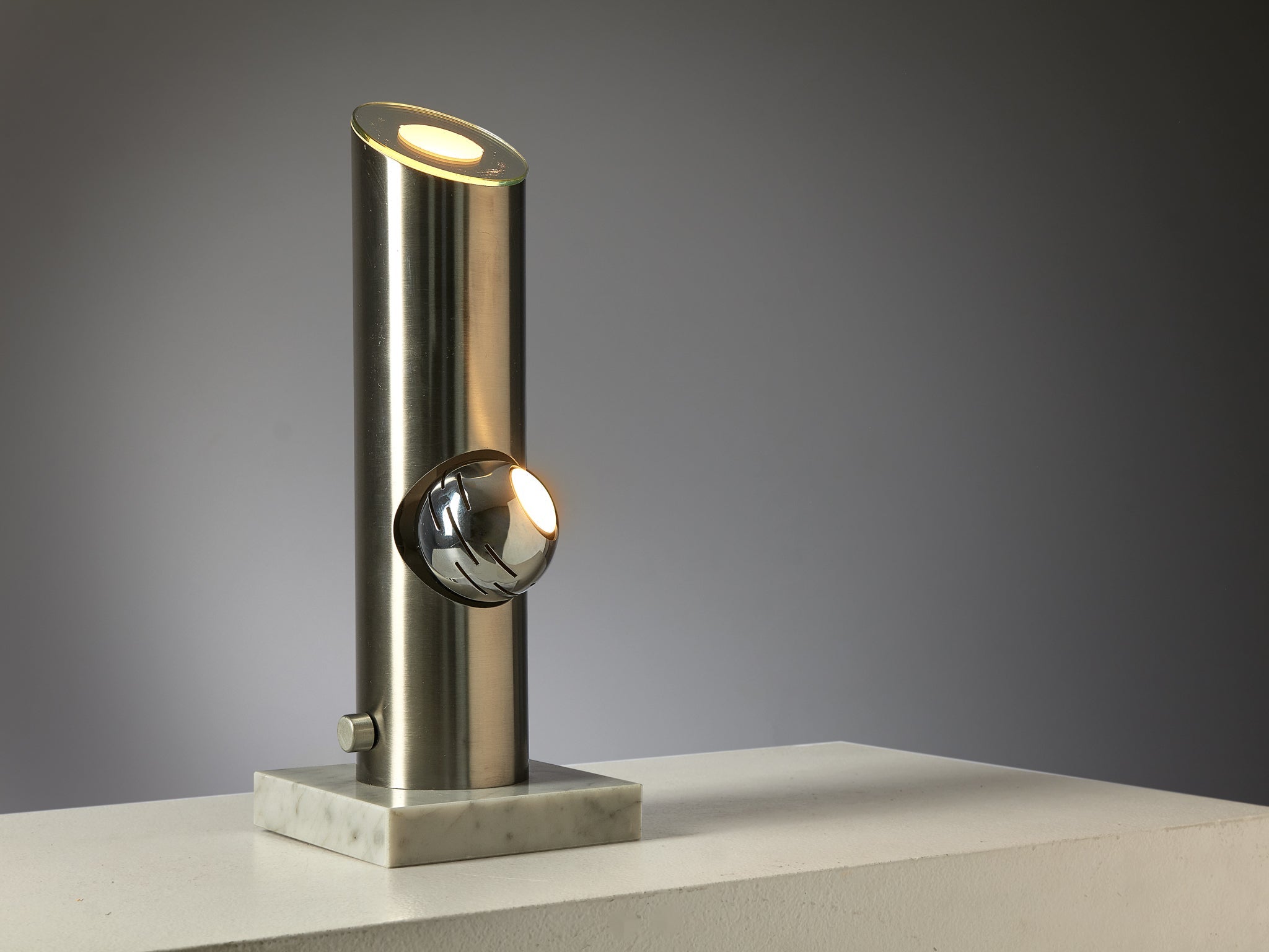 Angelo Lelii for Arredoluce Table Lamp in Marble and Brushed Steel lighting Morentz