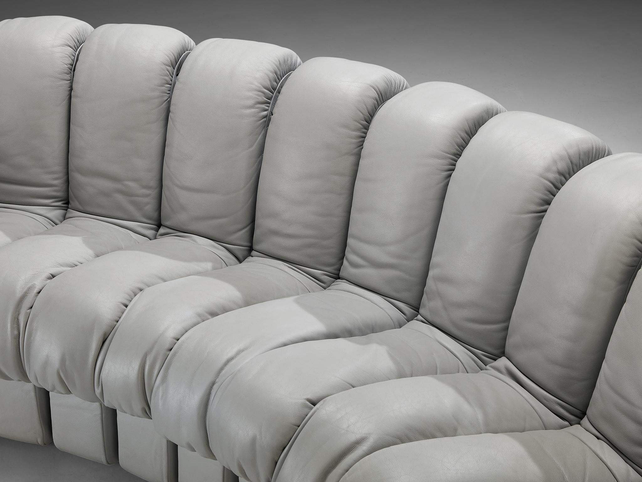 De Sede DS-600 'Snake' Sectional Sofa in Light Grey Leather seating Morentz