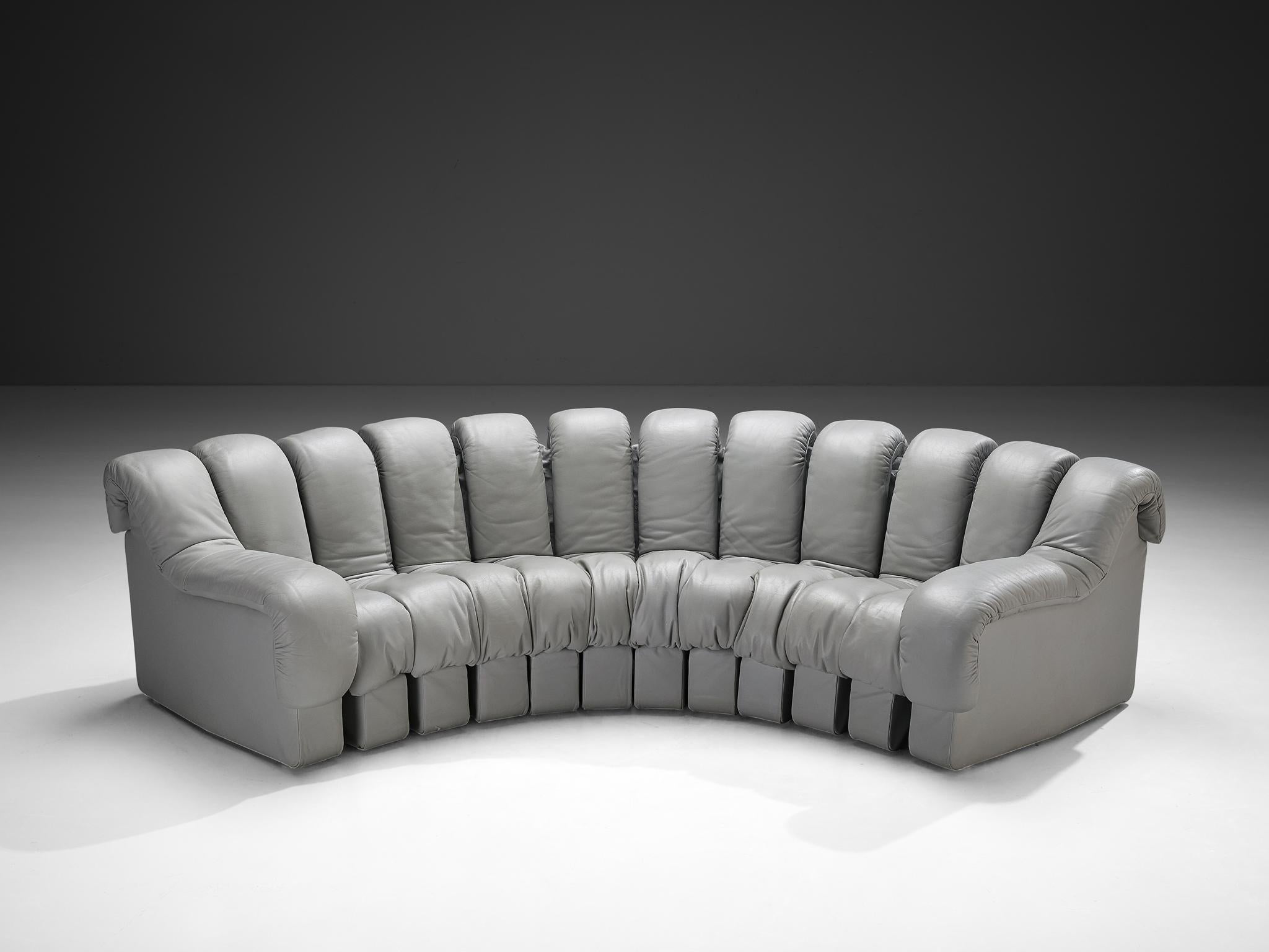 De Sede DS-600 'Snake' Sectional Sofa in Light Grey Leather seating Morentz