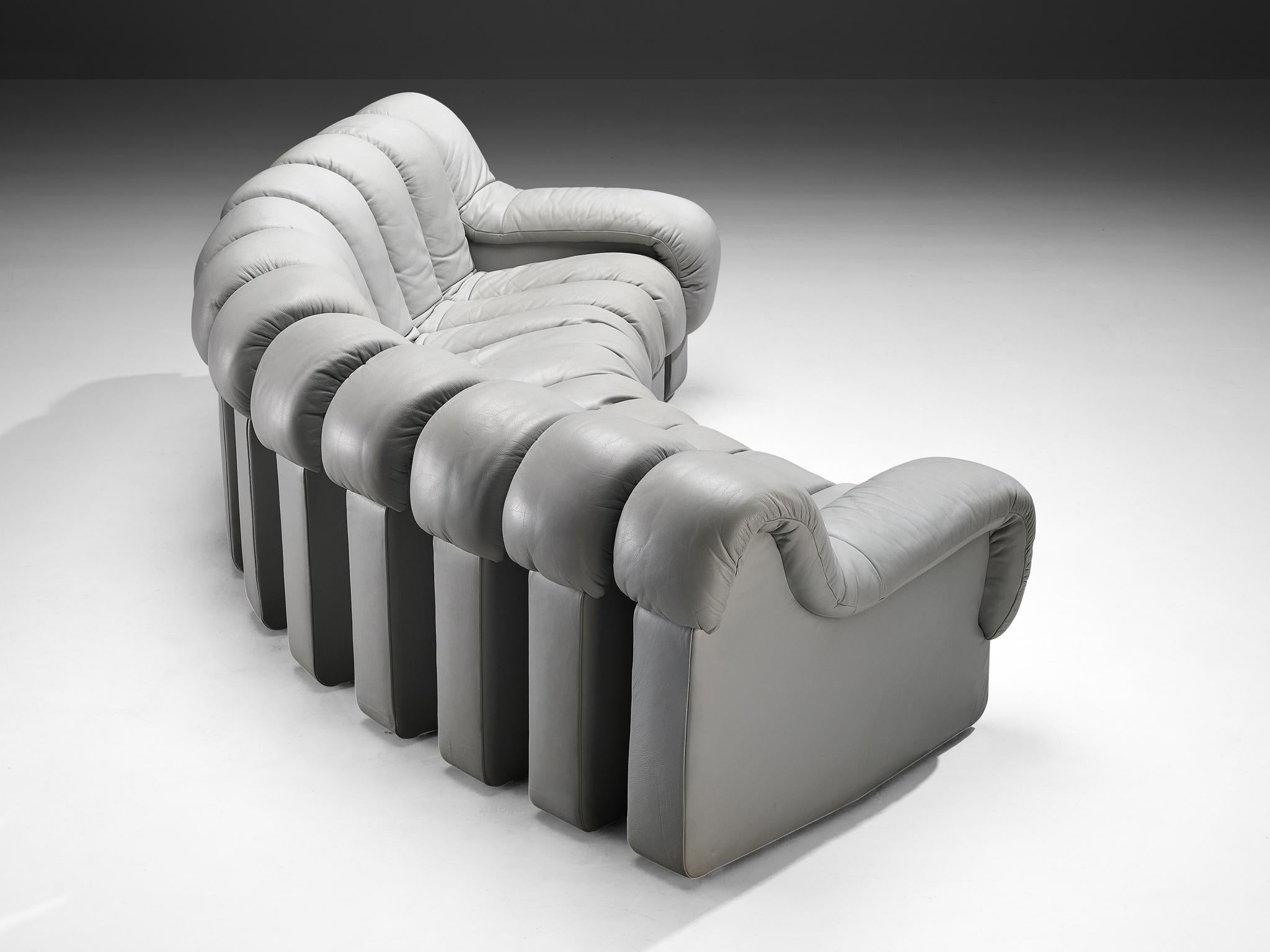 De Sede DS-600 'Snake' Sectional Sofa in Light Grey Leather seating Morentz