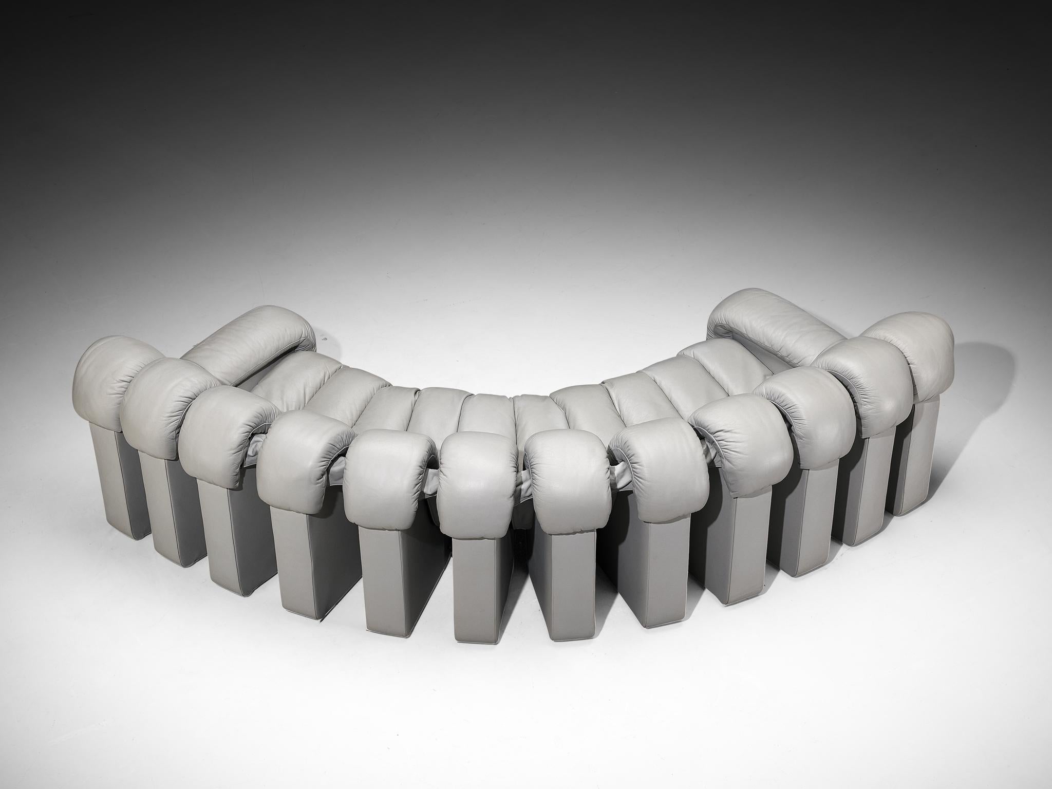 De Sede DS-600 'Snake' Sectional Sofa in Light Grey Leather seating Morentz