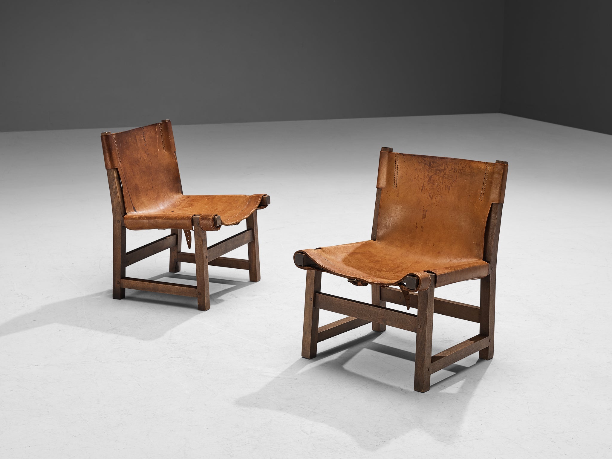 Paco Muñoz Pair of 'Riaza' Hunting Children's Chairs in Walnut and Leather more furniture and collectibles Morentz