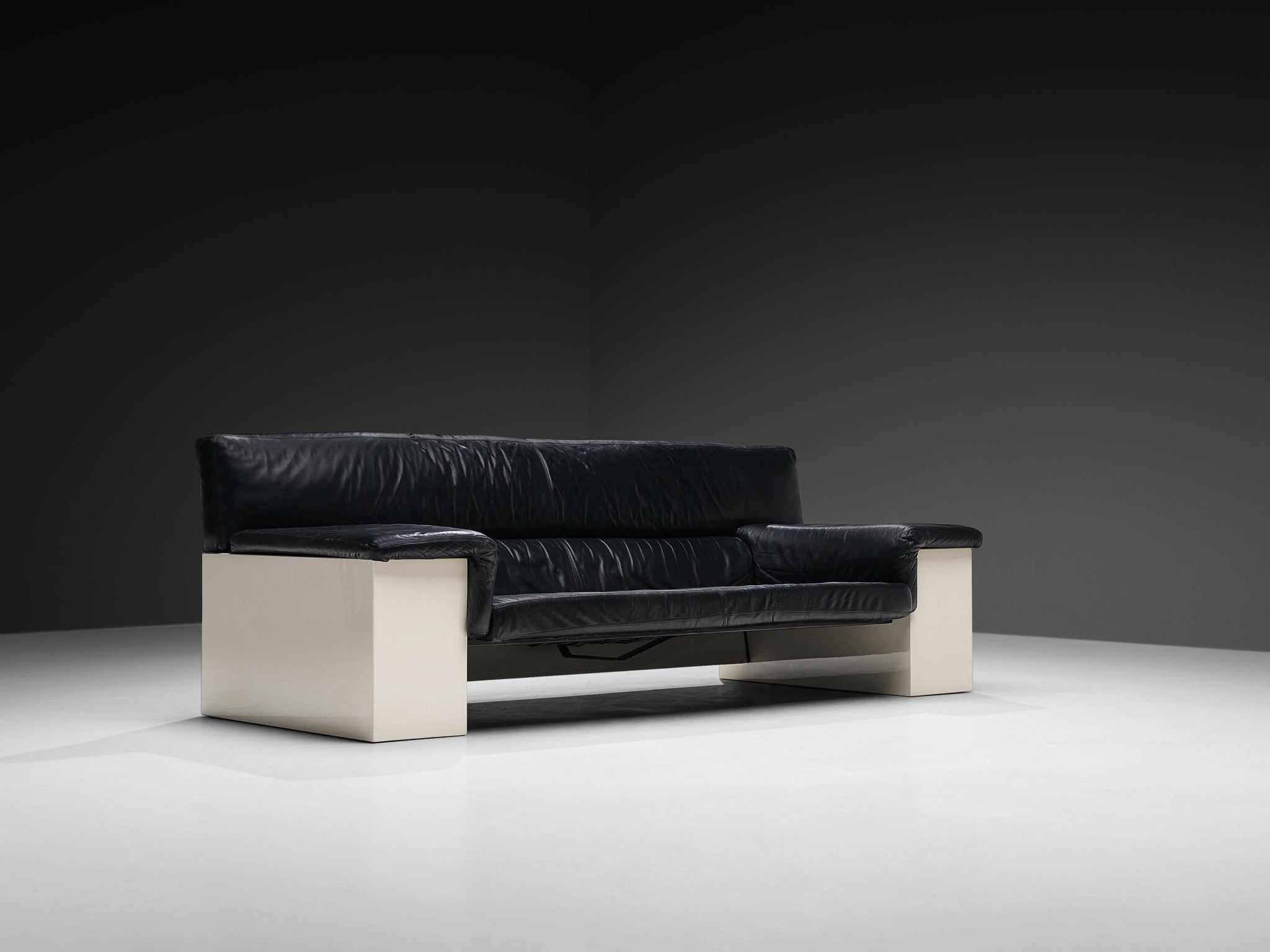 Cini Boeri for Knoll 'Brigadier' Three Seater Sofa in Black Leather Seating Morentz