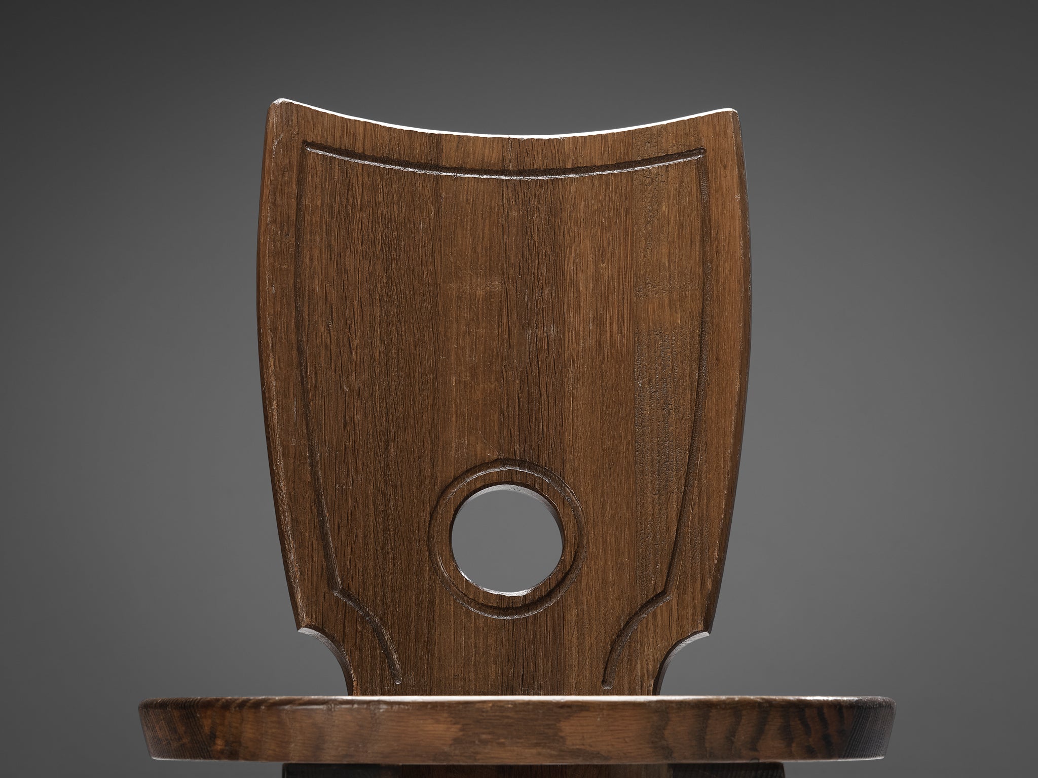 Rustic French Set of Eight Dining Chairs in Solid Oak and Iron Seating Morentz