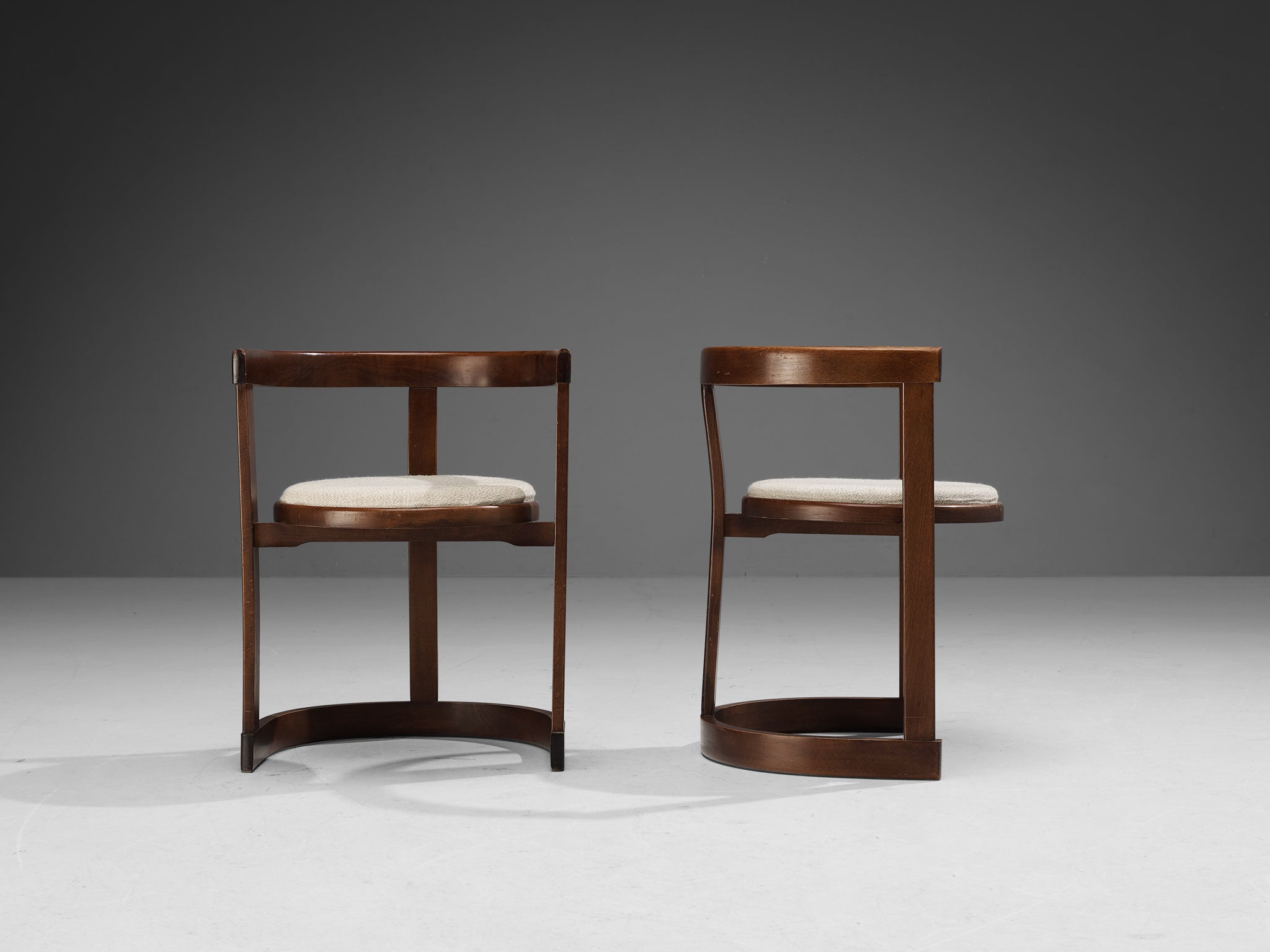 Italian Set of Six Dining Chairs in Stained Wood and Off-White Upholstery Seating Morentz