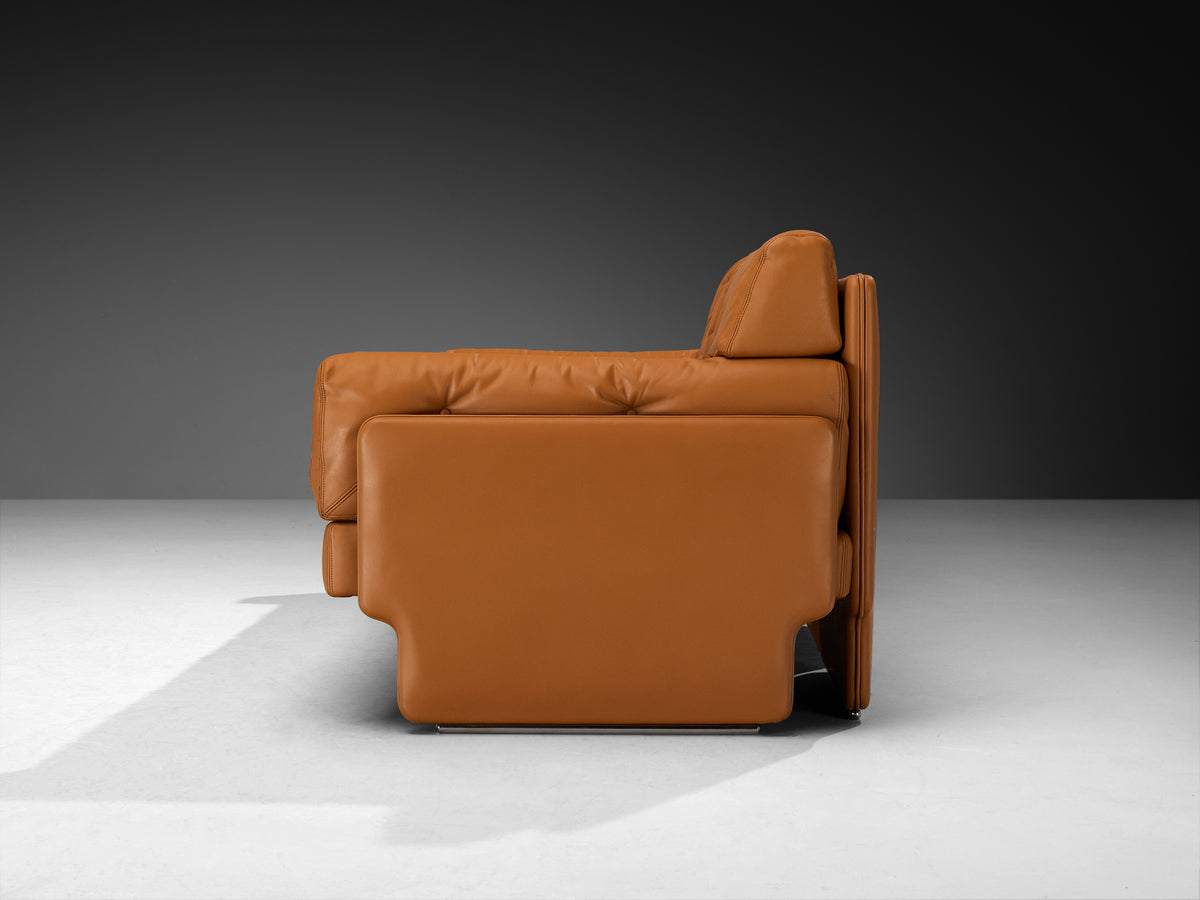 Italian Post-Modern Sculptural Sofa in Cognac Leather Seating Morentz