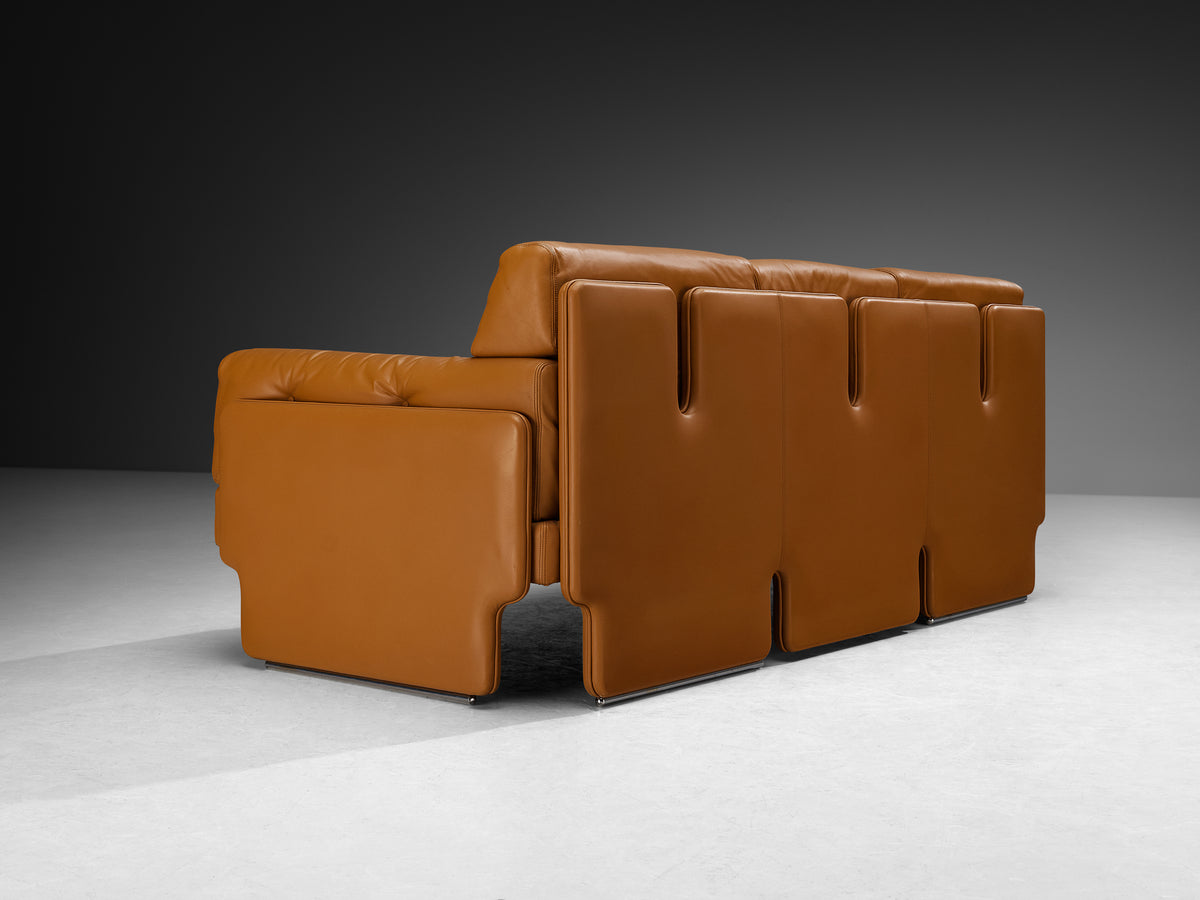 Italian Post-Modern Sculptural Sofa in Cognac Leather Seating Morentz