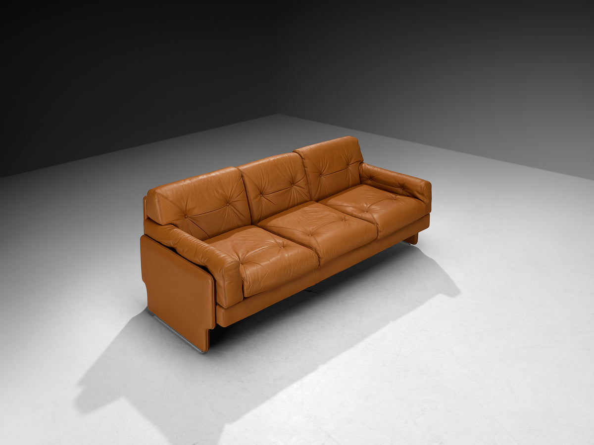 Italian Post-Modern Sculptural Sofa in Cognac Leather Seating Morentz