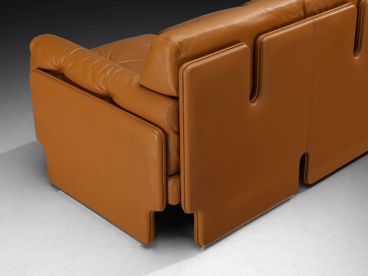 Italian Post-Modern Sculptural Sofa in Cognac Leather Seating Morentz