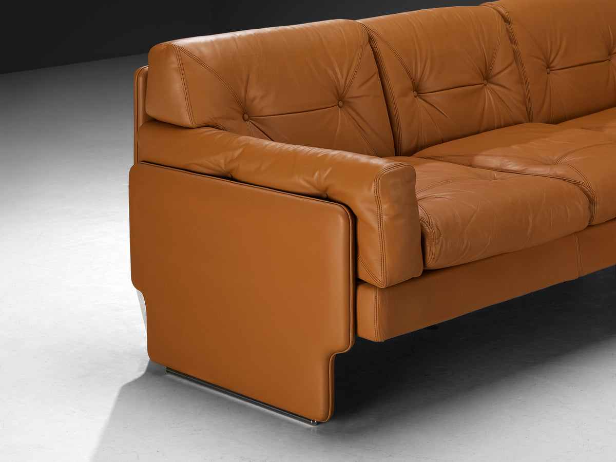 Italian Post-Modern Sculptural Sofa in Cognac Leather Seating Morentz
