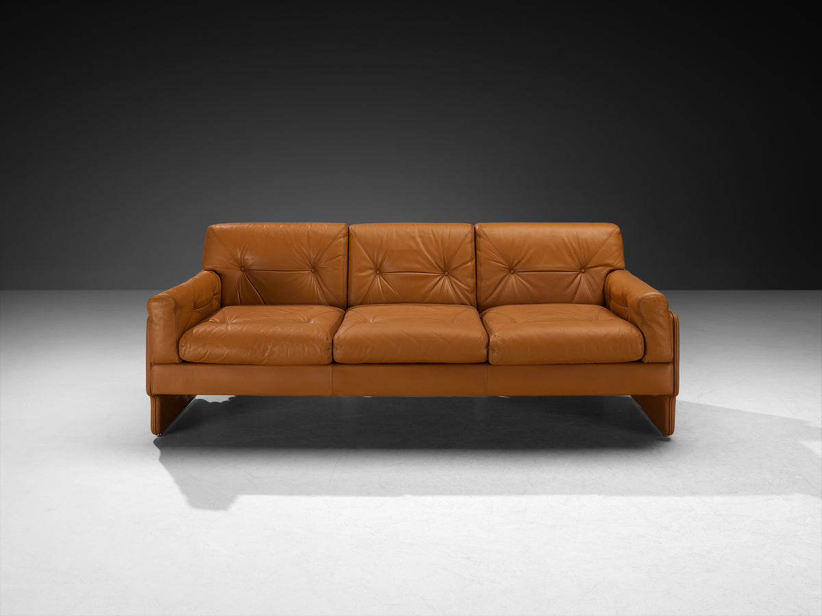 Italian Post-Modern Sculptural Sofa in Cognac Leather Seating Morentz