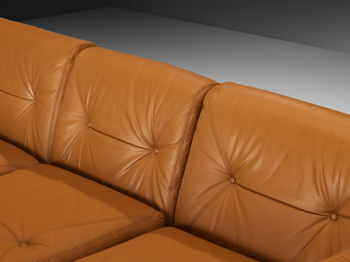 Italian Post-Modern Sculptural Sofa in Cognac Leather Seating Morentz