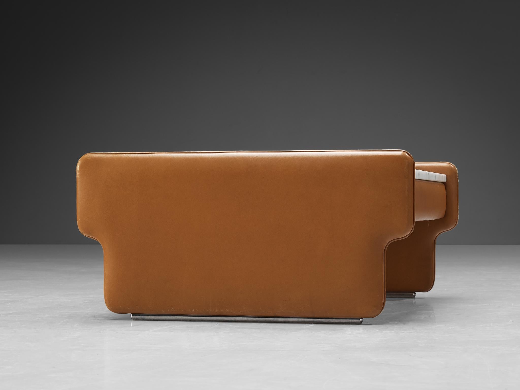 Italian Coffee Table in Cognac Leather and Carrara Marble tables Morentz