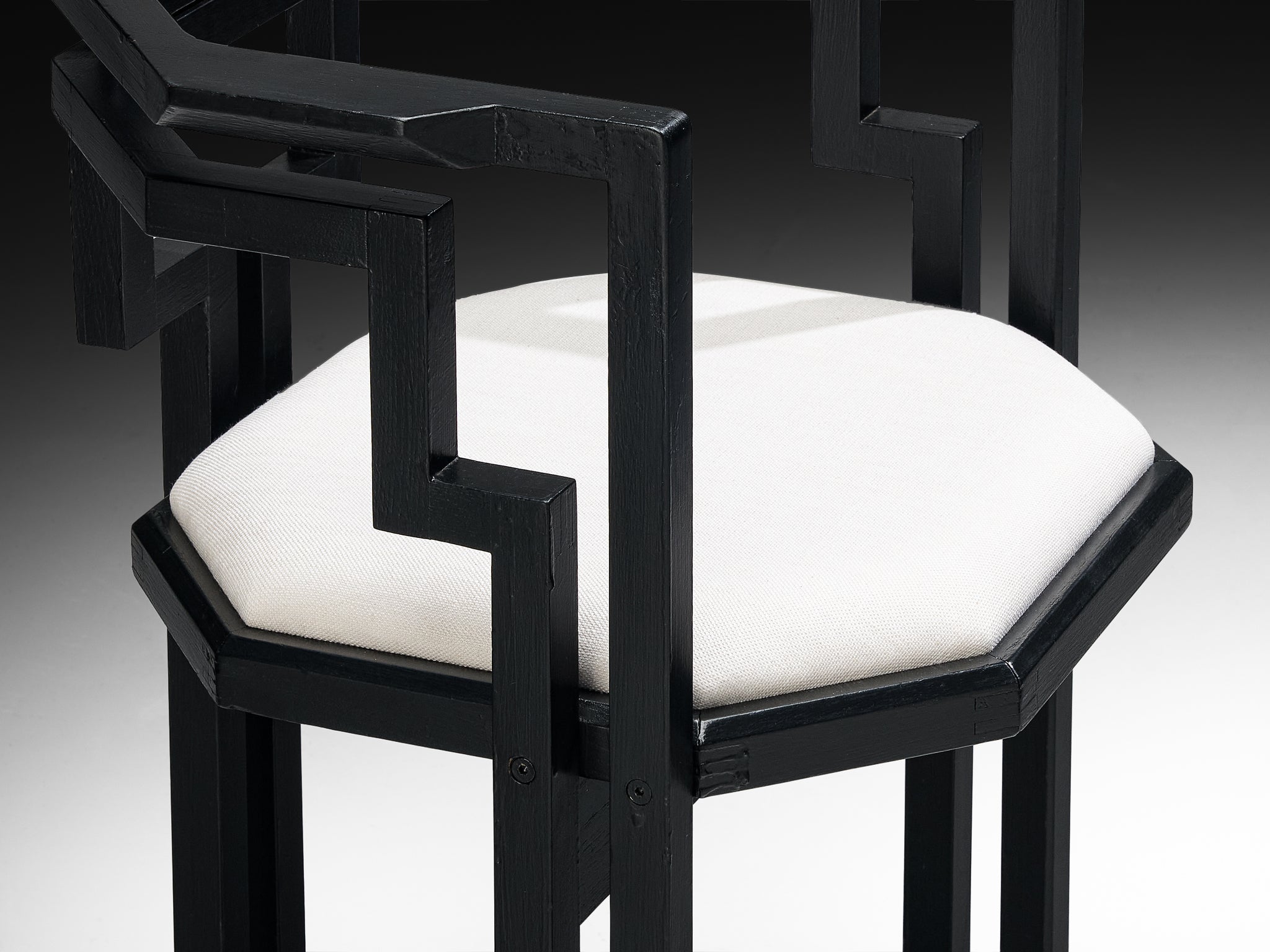 Italian Set of Eight Dining Chairs in Oak and White Upholstery