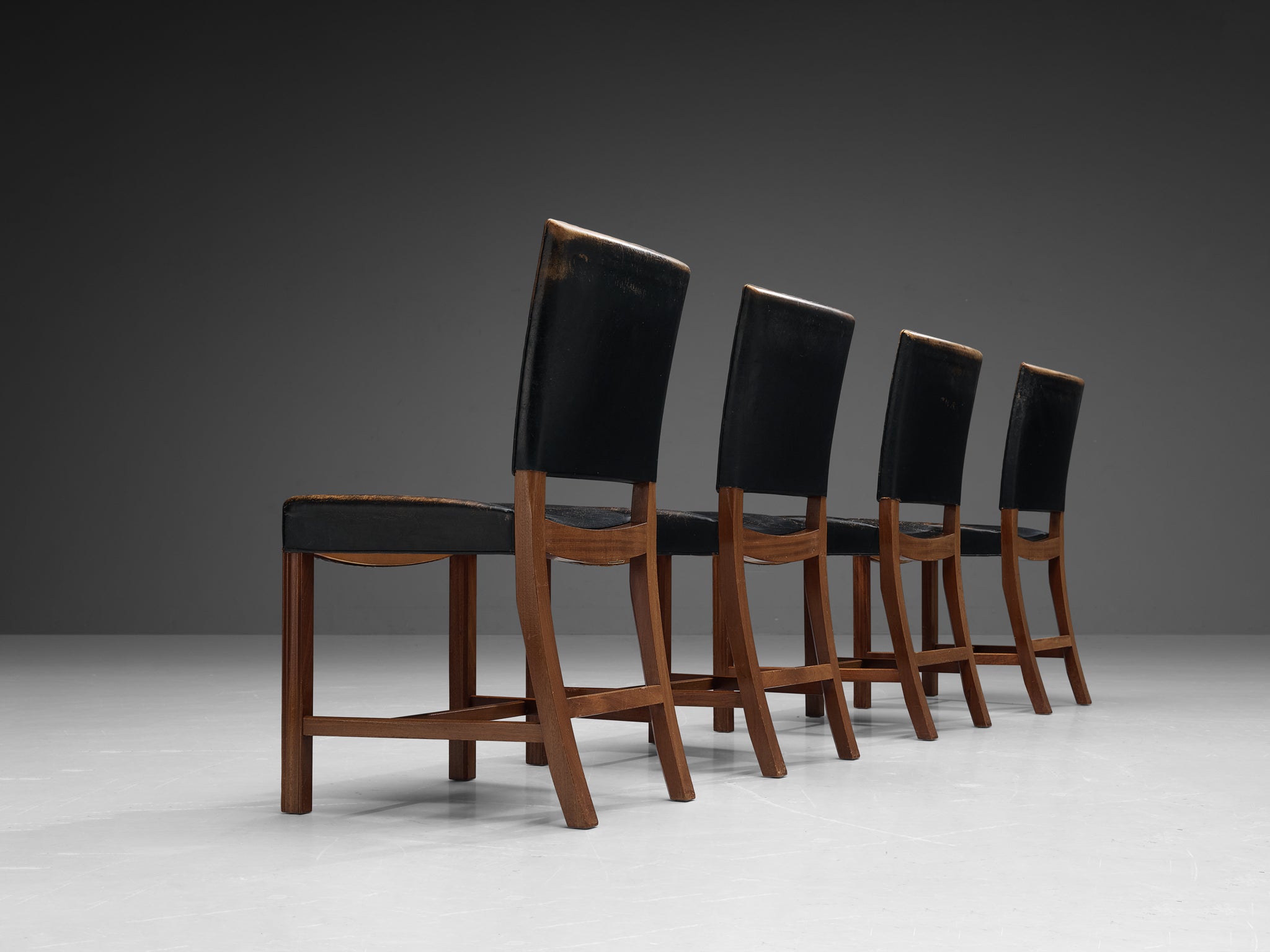 Kaare Klint for Rud Rasmussen Set of Four 'Red Chairs' in Original Black Leather Seating Morentz