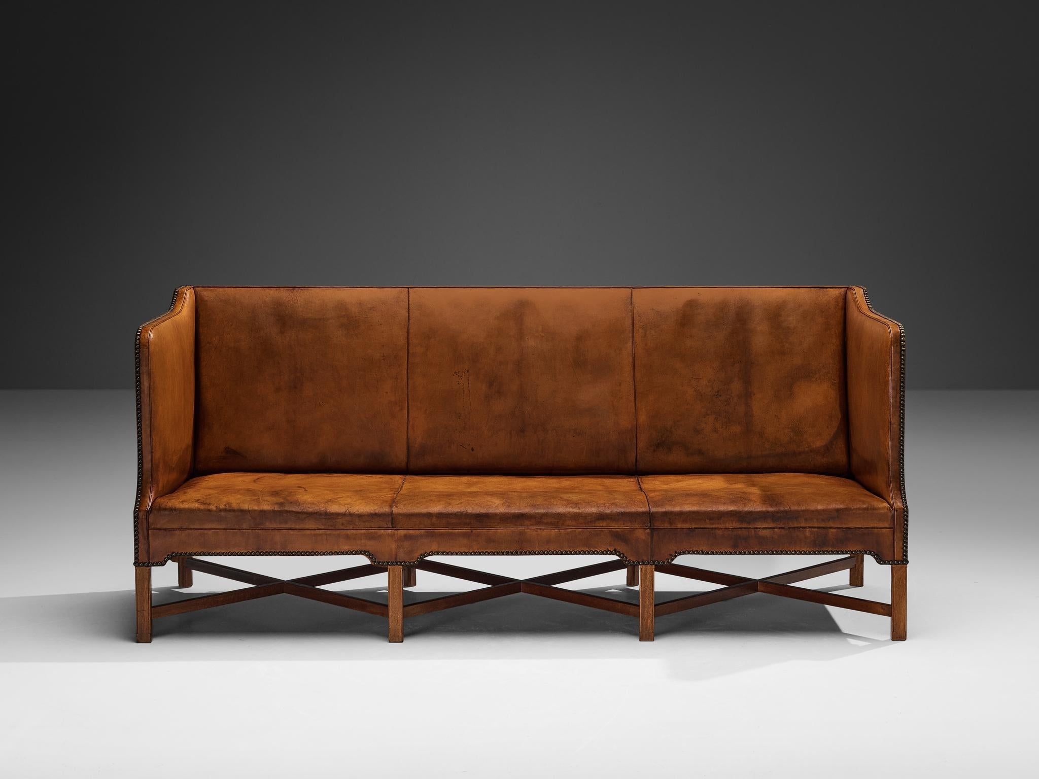 Kaare Klint for Rud Rasmussen Sofa in Original Niger Leather and Mahogany