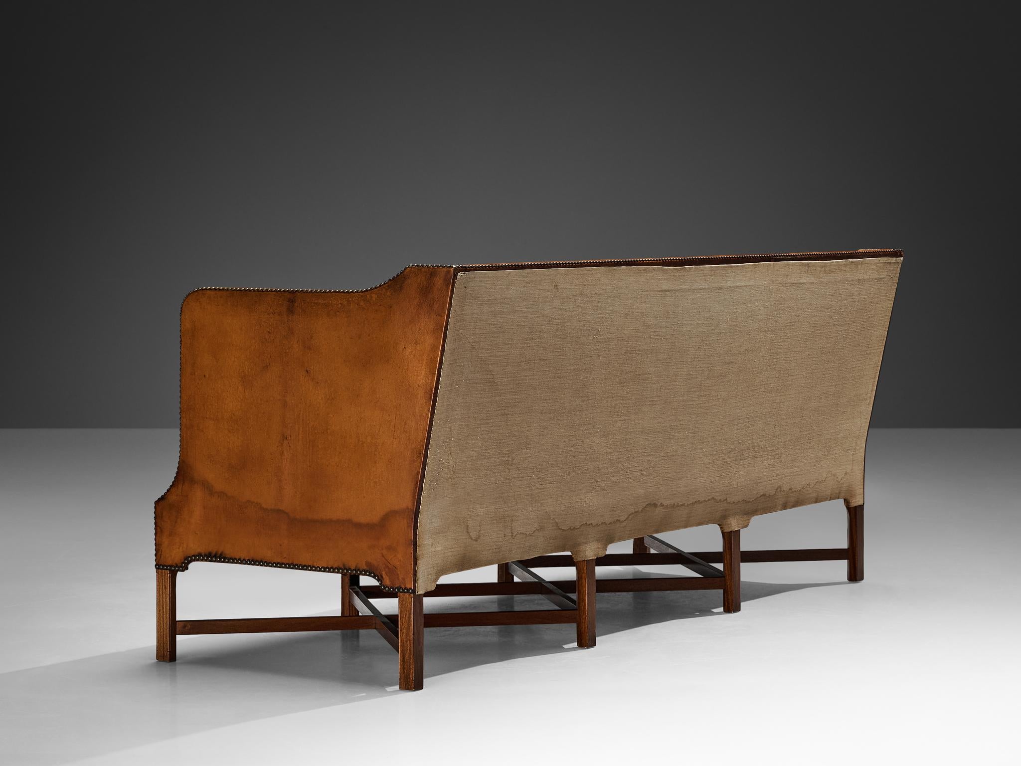 Kaare Klint for Rud Rasmussen Sofa in Original Niger Leather and Mahogany