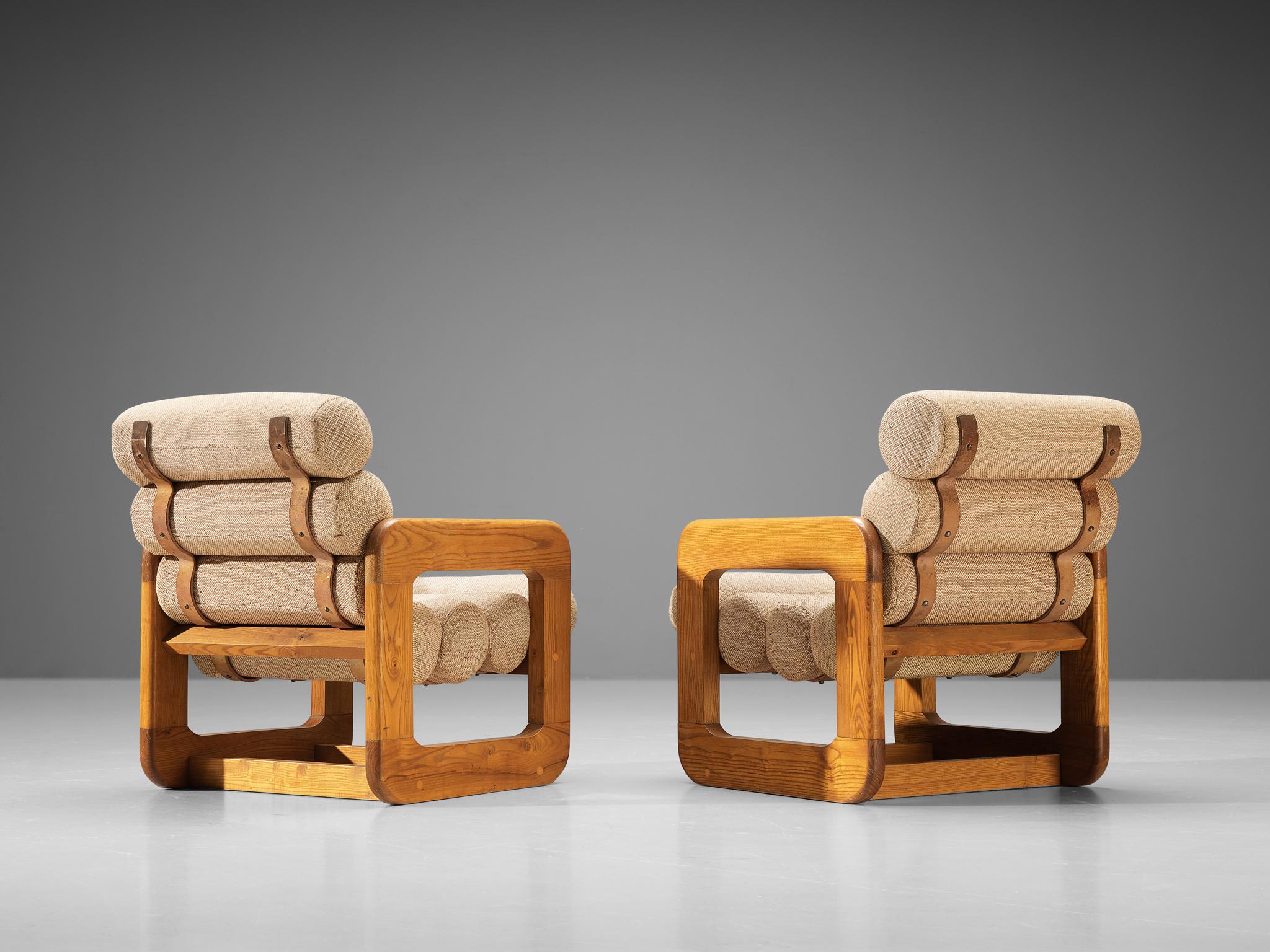 Pair of Extraordinary Lounge Chairs in Ash and Off-White Upholstery