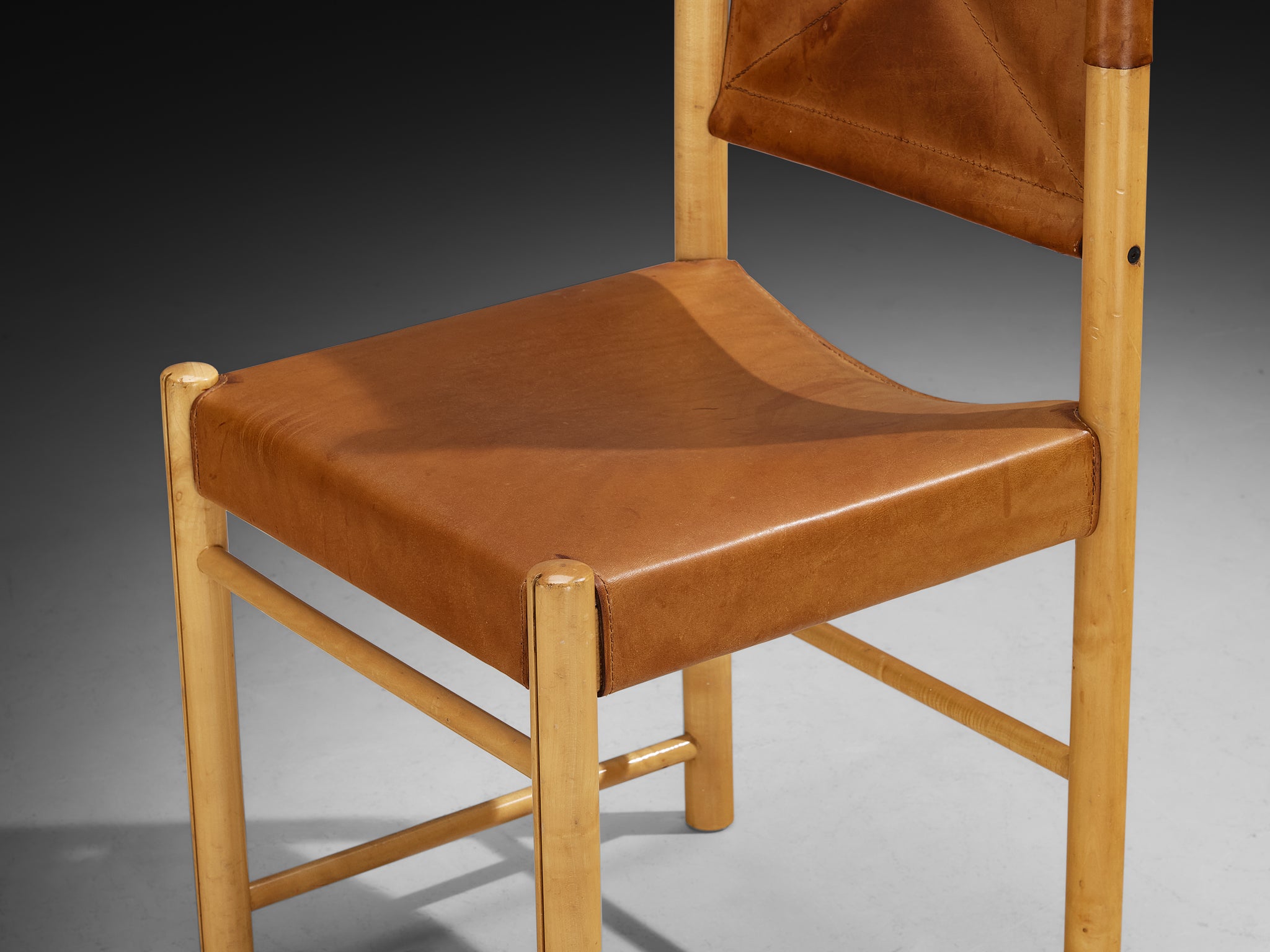 Italian Postmodern Dining Chair in Cognac Leather Seating Morentz