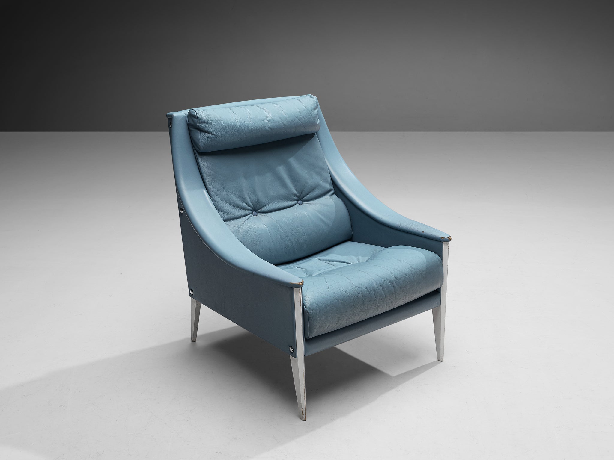 Gio Ponti for Poltrona Frau Lounge Chair 'Dezza' in Light Blue Leather seating Morentz