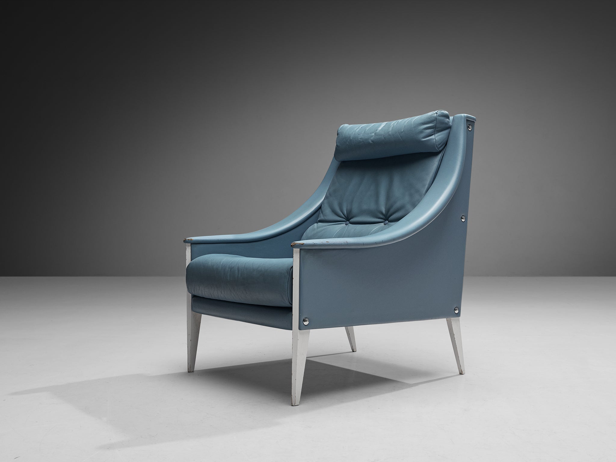 Gio Ponti for Poltrona Frau Lounge Chair 'Dezza' in Light Blue Leather seating Morentz