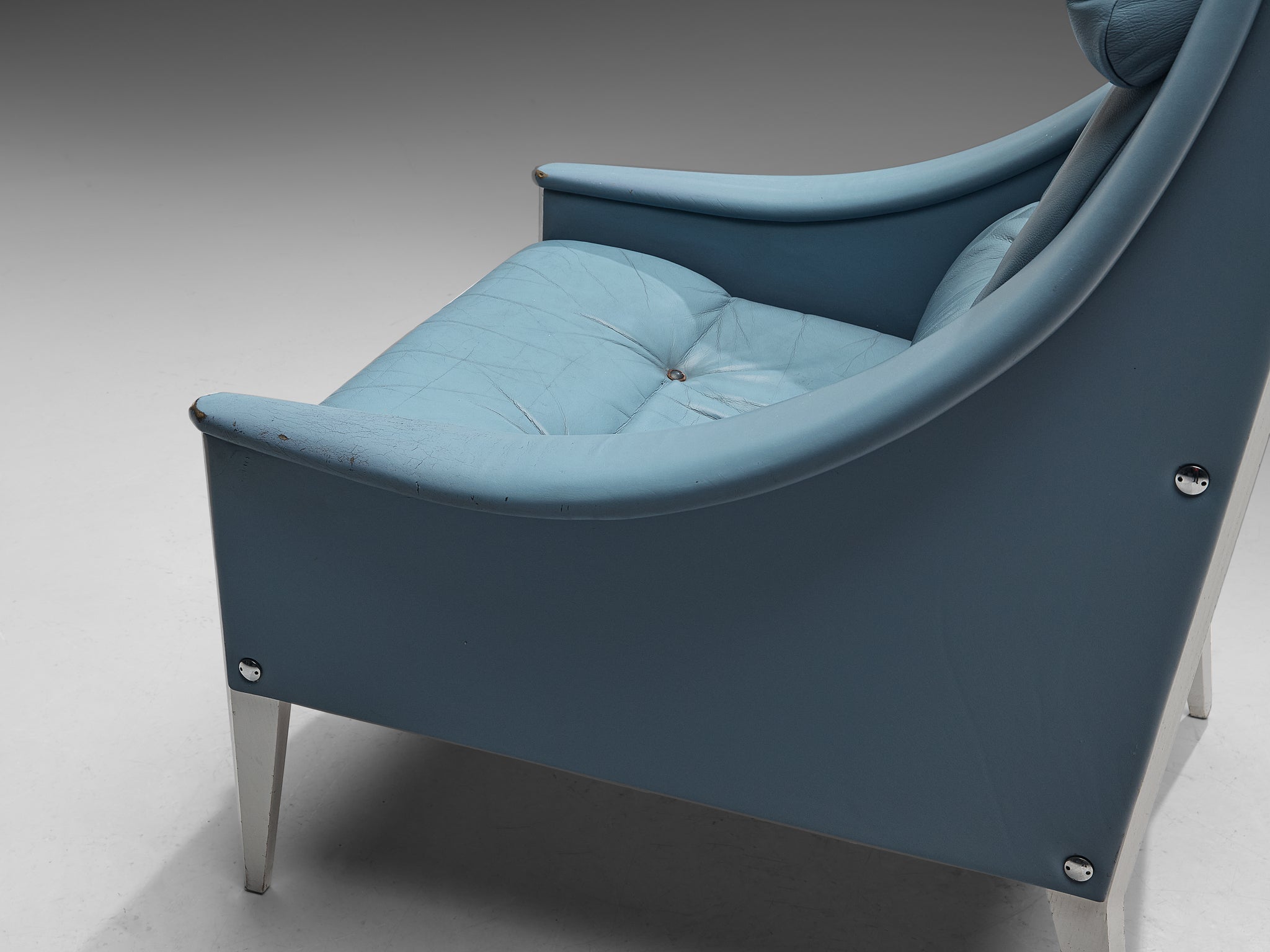 Gio Ponti for Poltrona Frau Lounge Chair 'Dezza' in Light Blue Leather seating Morentz