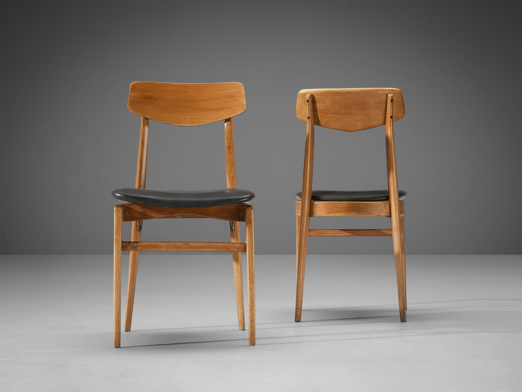 Danish Set of Twelve Dining Chairs in Blonde Wood and Dark Grey Leatherette seating Morentz