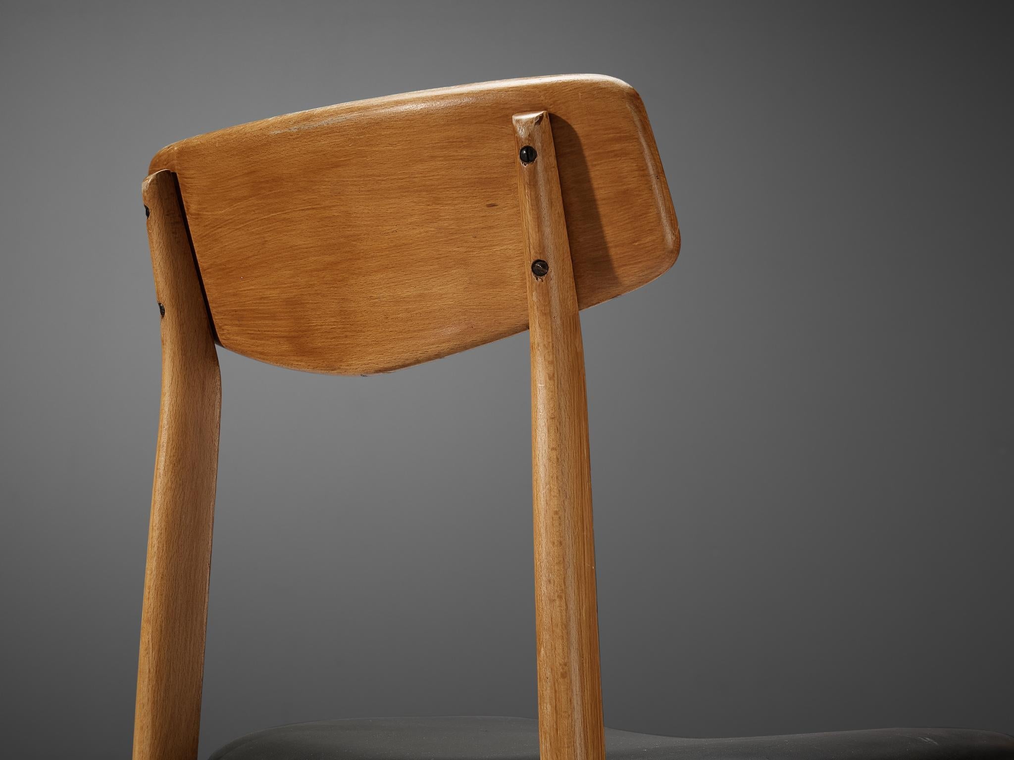 Danish Set of Six Dining Chairs in Blonde Wood and Dark Grey Leatherette seating Morentz