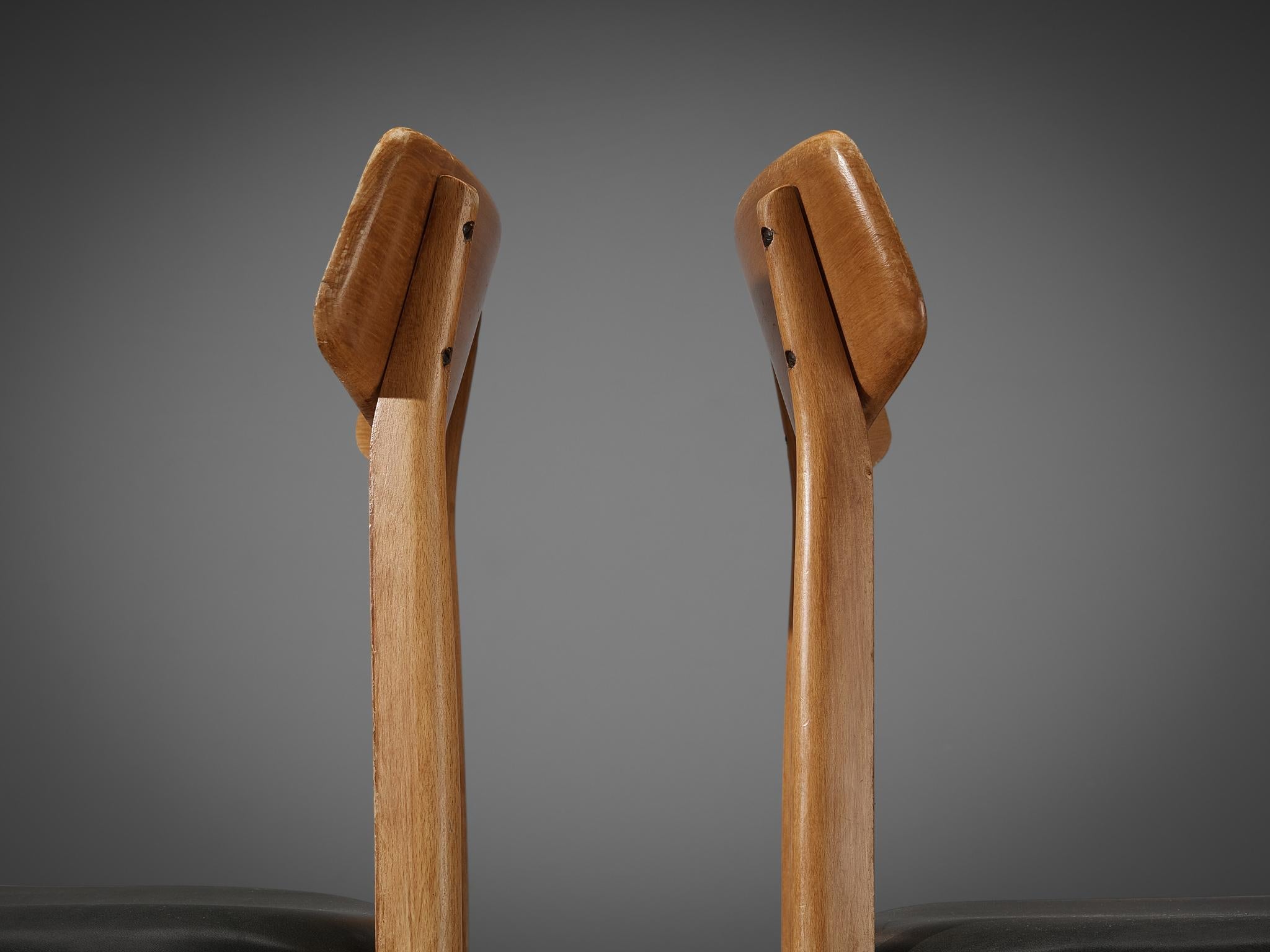 Danish Set of Six Dining Chairs in Blonde Wood and Dark Grey Leatherette seating Morentz