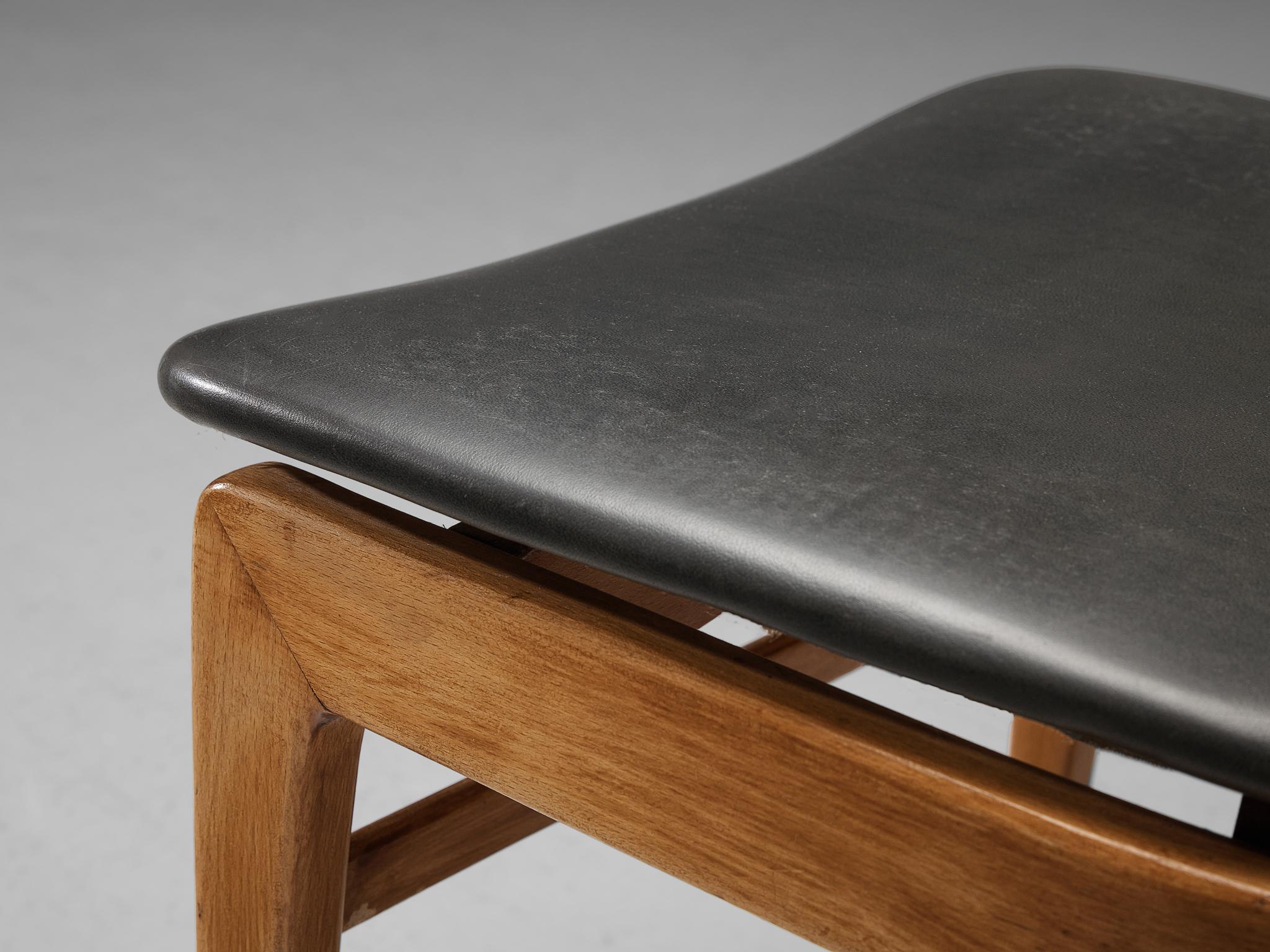 Danish Set of Six Dining Chairs in Blonde Wood and Dark Grey Leatherette seating Morentz