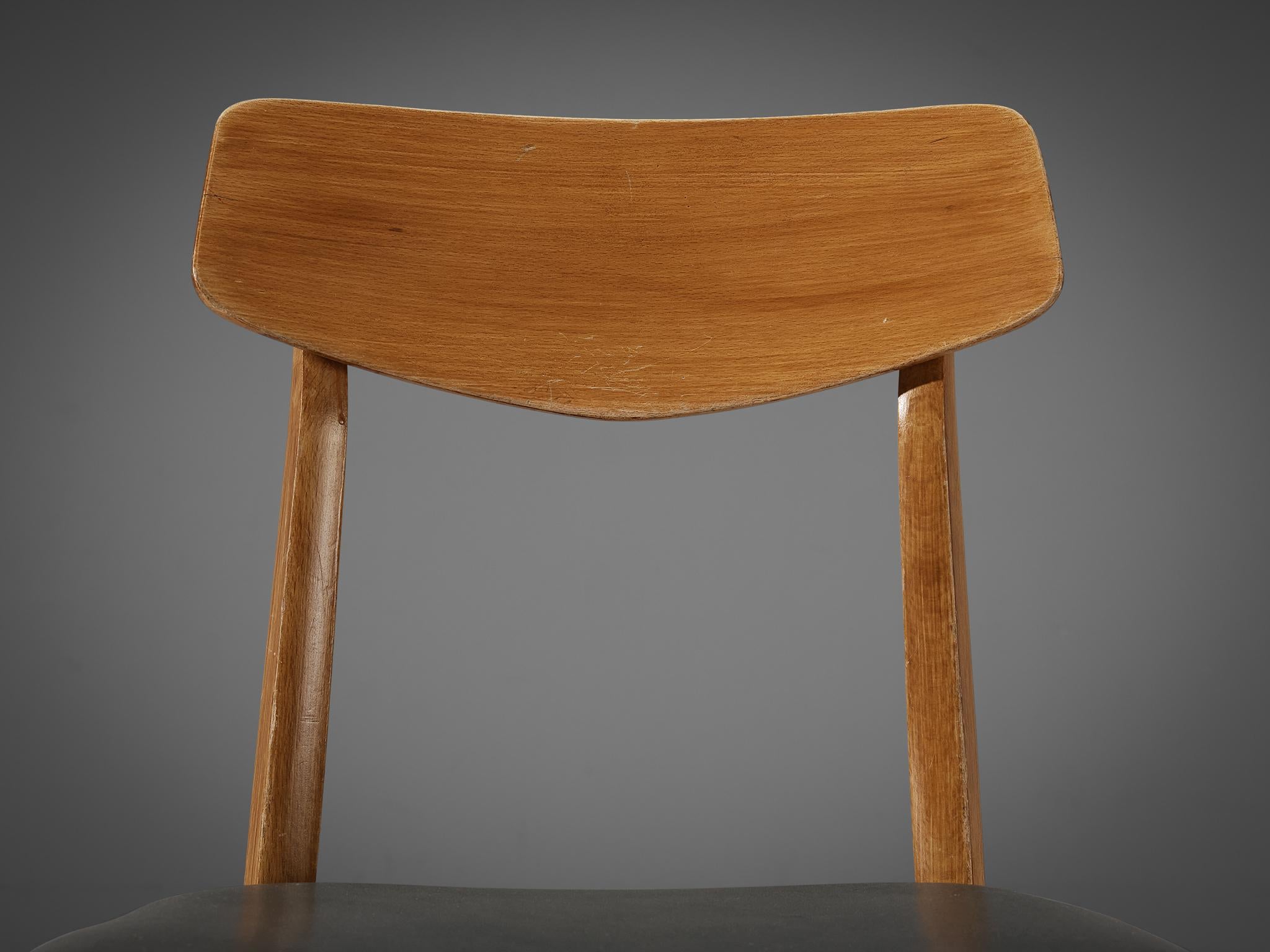 Danish Set of Six Dining Chairs in Blonde Wood and Dark Grey Leatherette seating Morentz