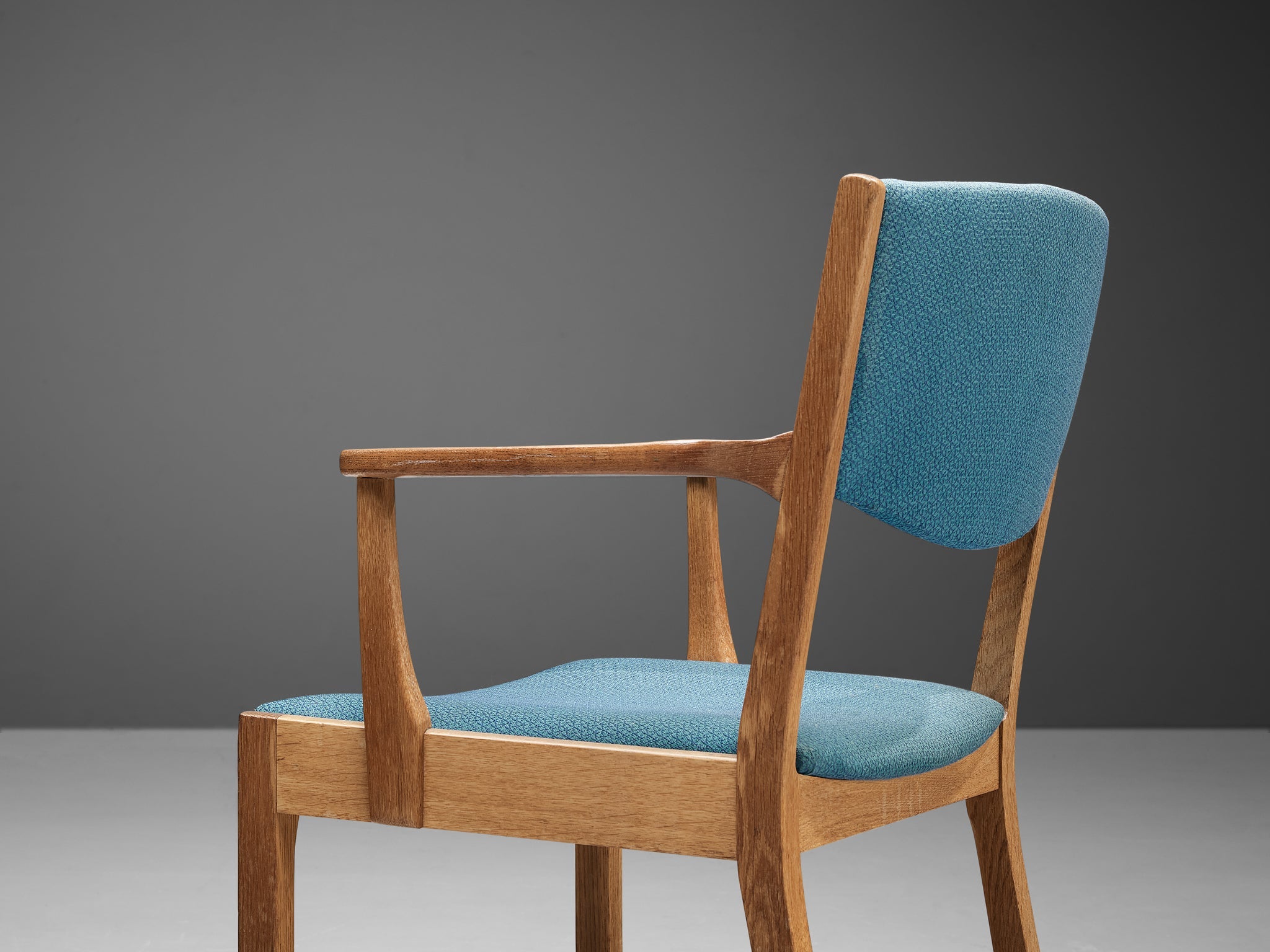 Set of Six Danish Armchairs in Oak and Light Blue Upholstery seating Morentz