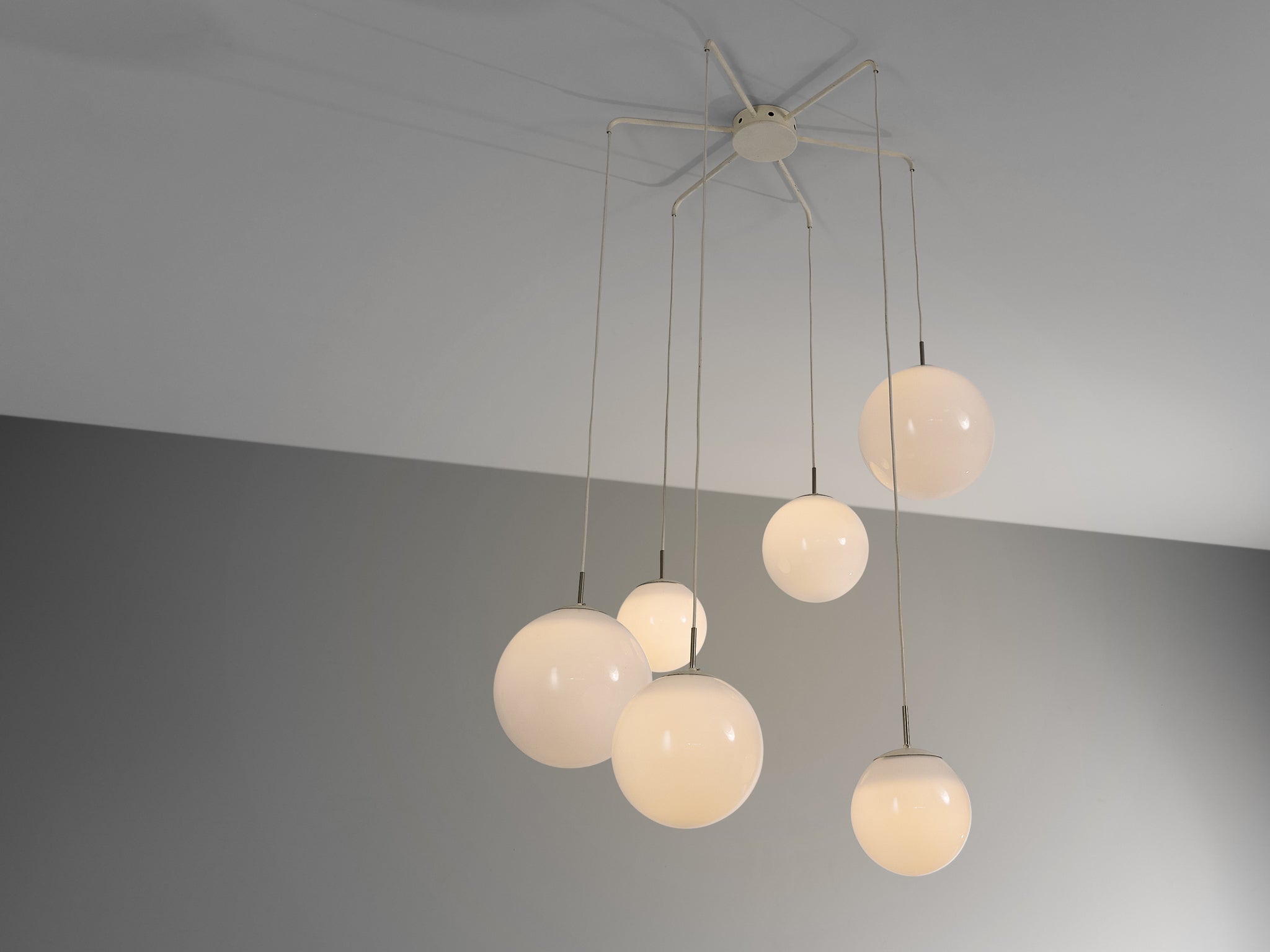 Playful Pendant with Six Spheres in Opaline Glass lighting Morentz