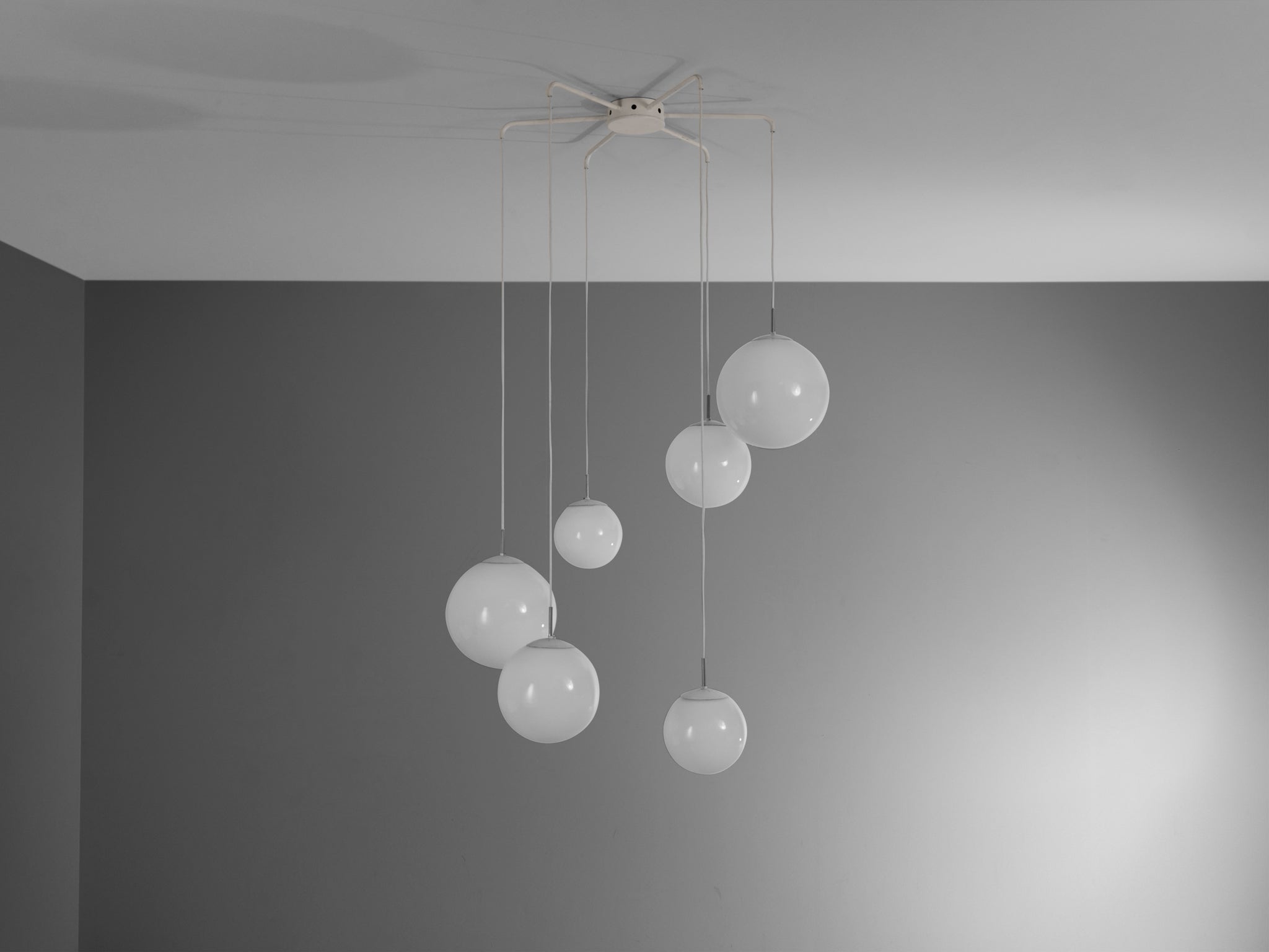 Playful Pendant with Six Spheres in Opaline Glass lighting Morentz
