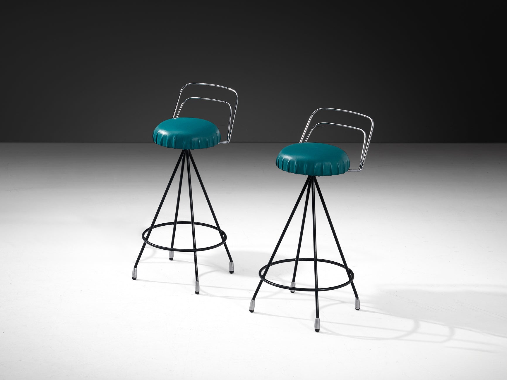 Barstools in Metal and Teal Green Upholstery Seating Morentz