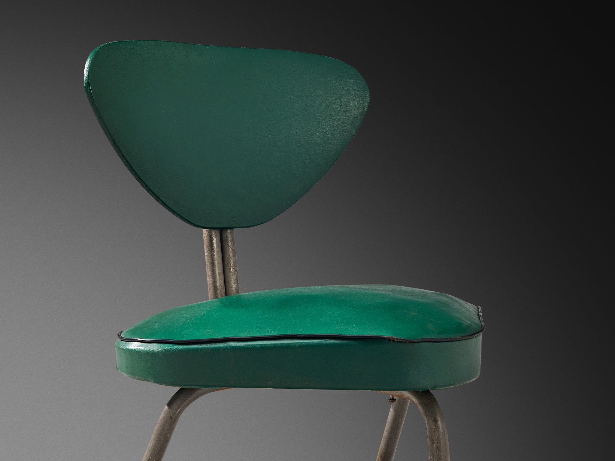 Pair of Tripod Chairs in Steel and Green Leatherette Seating Morentz