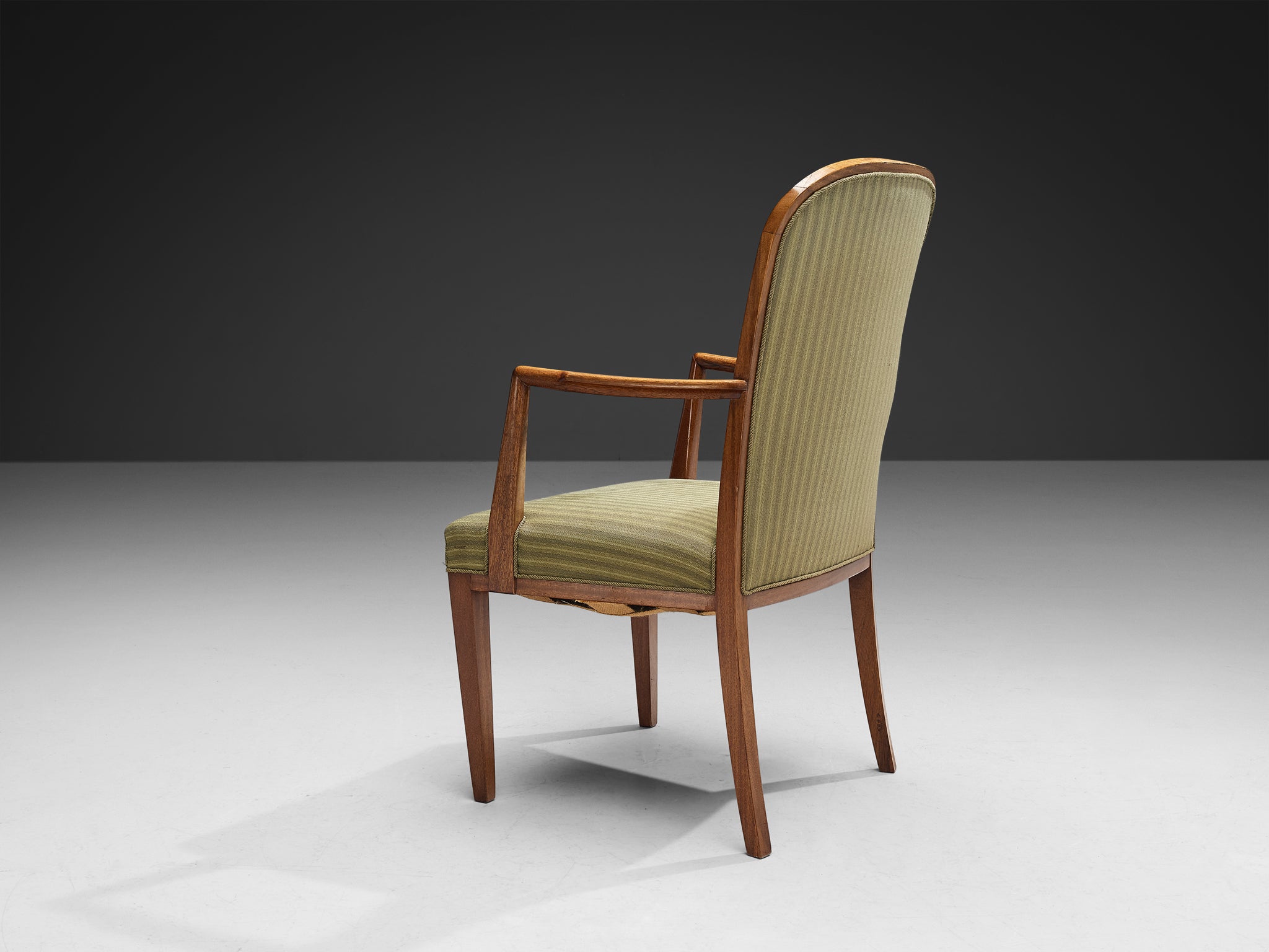 Scandinavian High Back Armchair in Mahogany and Green Striped Upholstery Seating Morentz