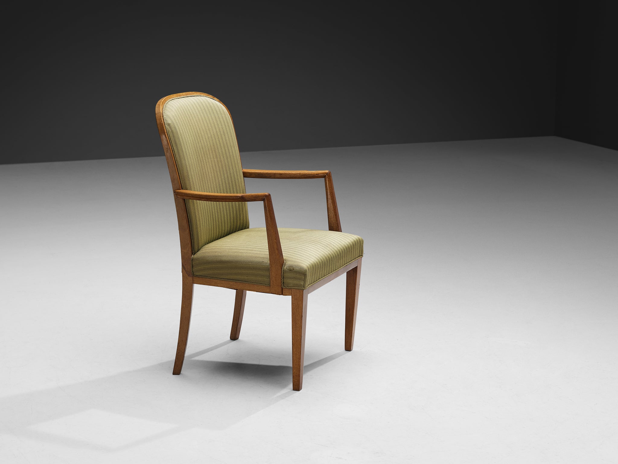 Scandinavian High Back Armchair in Mahogany and Green Striped Upholstery Seating Morentz