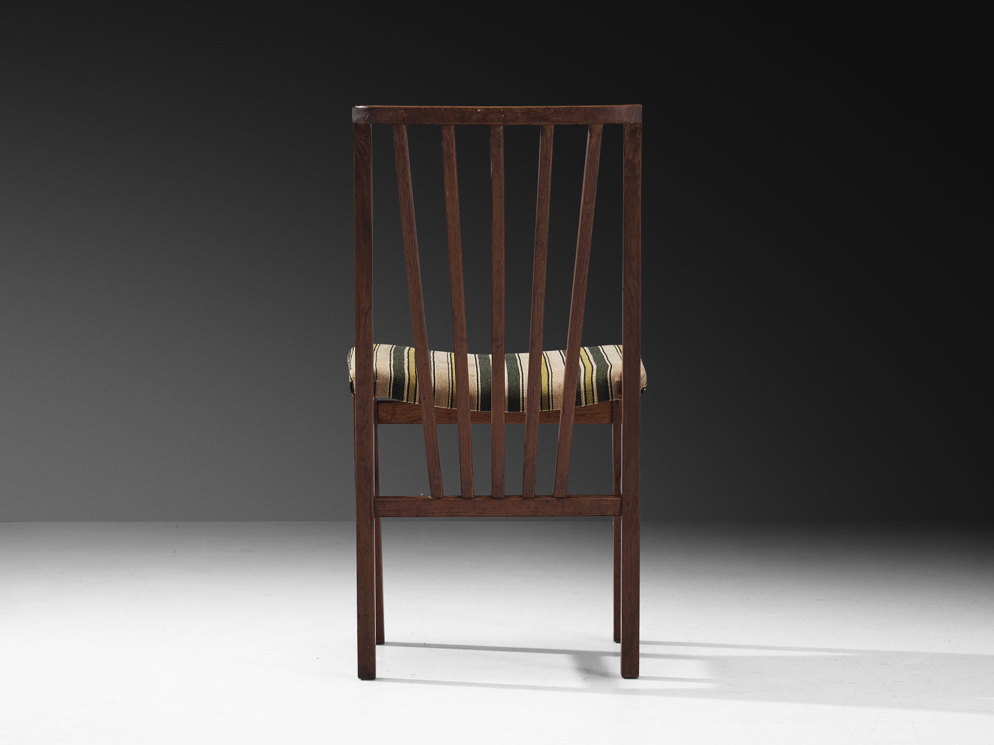 Set of Four Dining Chairs in Stained Oak and Striped Upholstery