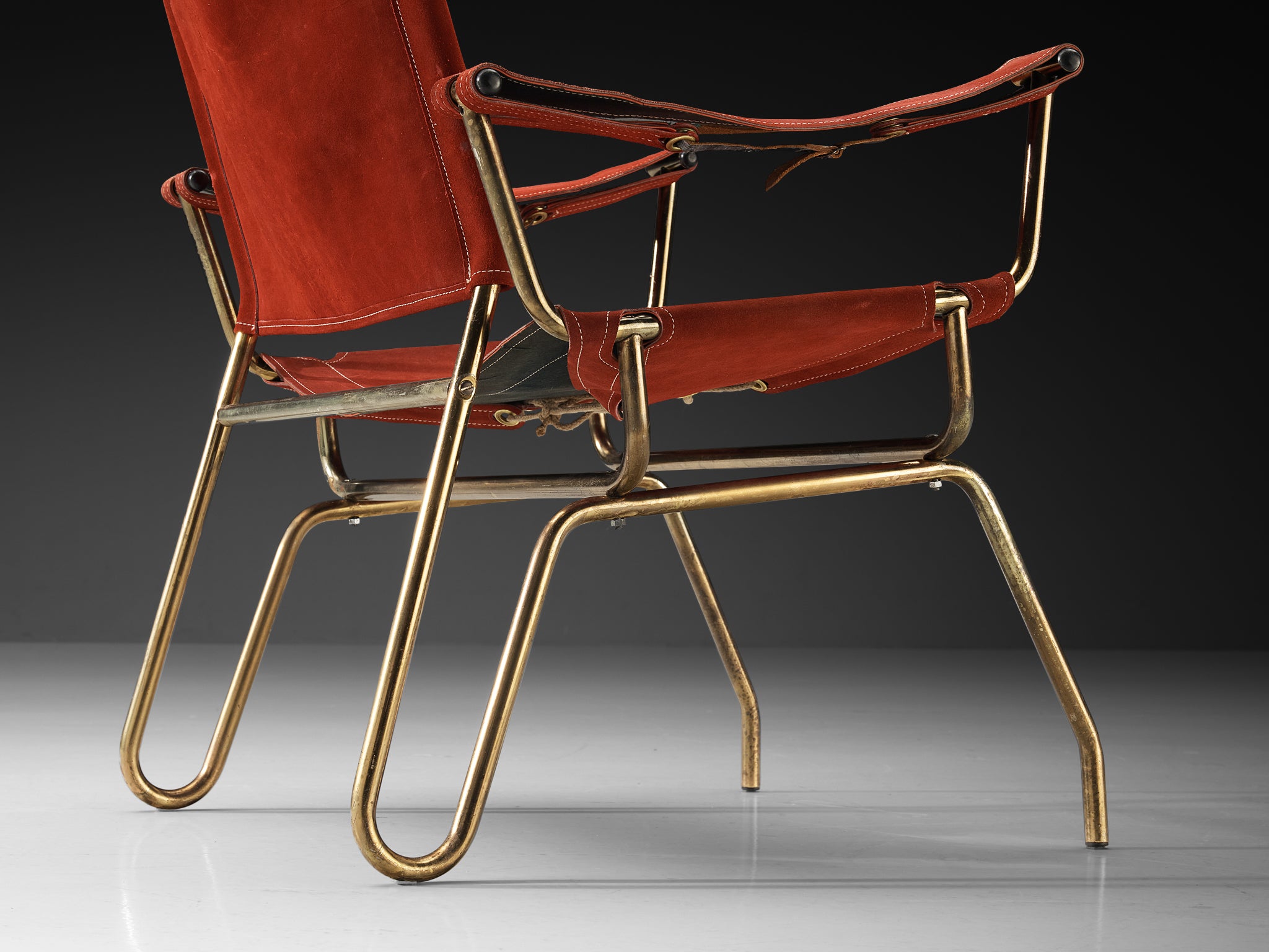 A. Dolleman for Metz & Co Pair of Armchairs in Suede and Brass Seating Morentz