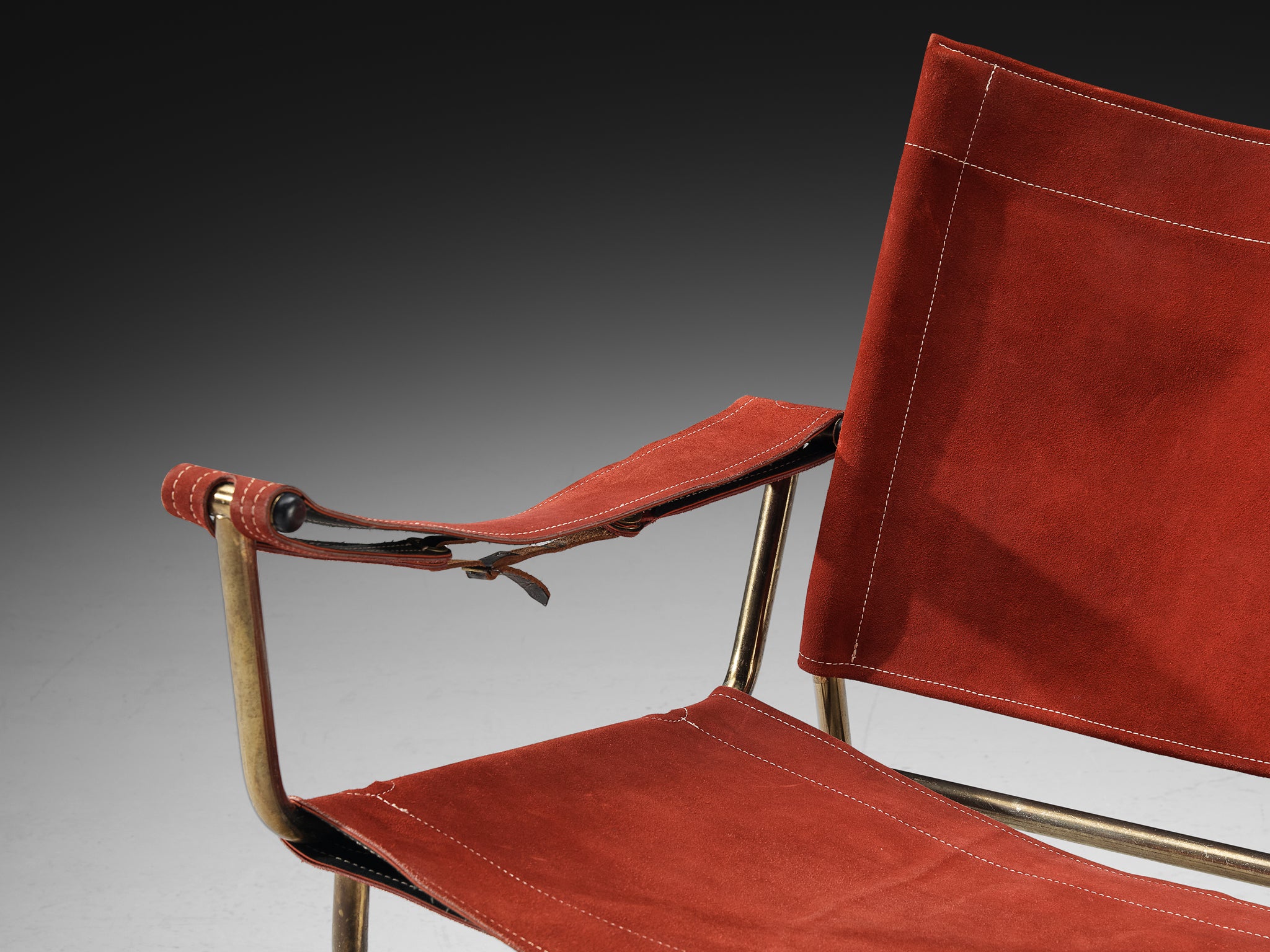 A. Dolleman for Metz & Co Pair of Armchairs in Suede and Brass Seating Morentz