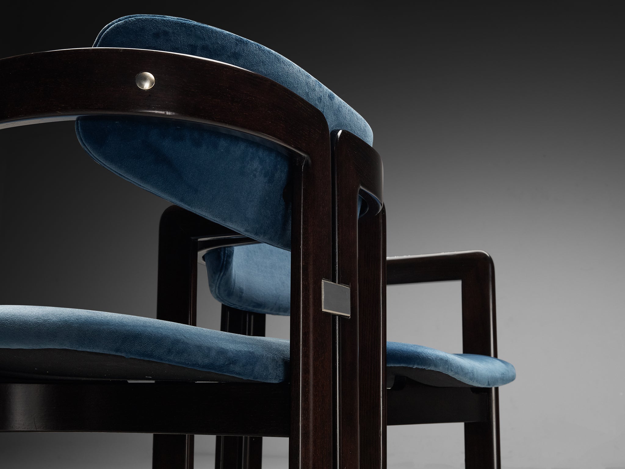 Augusto Savini Set of Six 'Pamplona' Dining Chairs in Blue Velvet Seating Morentz
