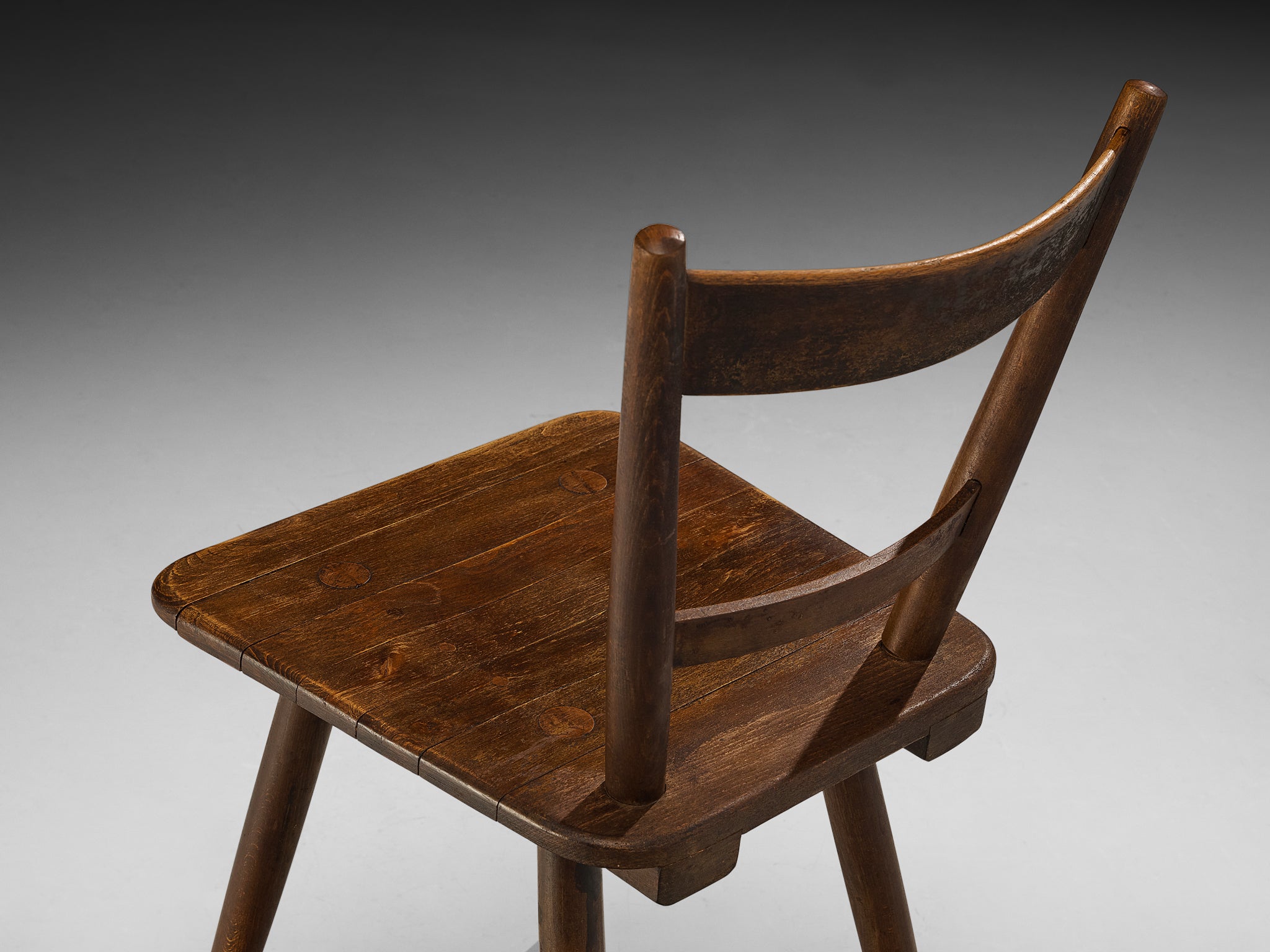 Set of Six French Pastoral Dining Chairs in Stained Wood Seating Morentz