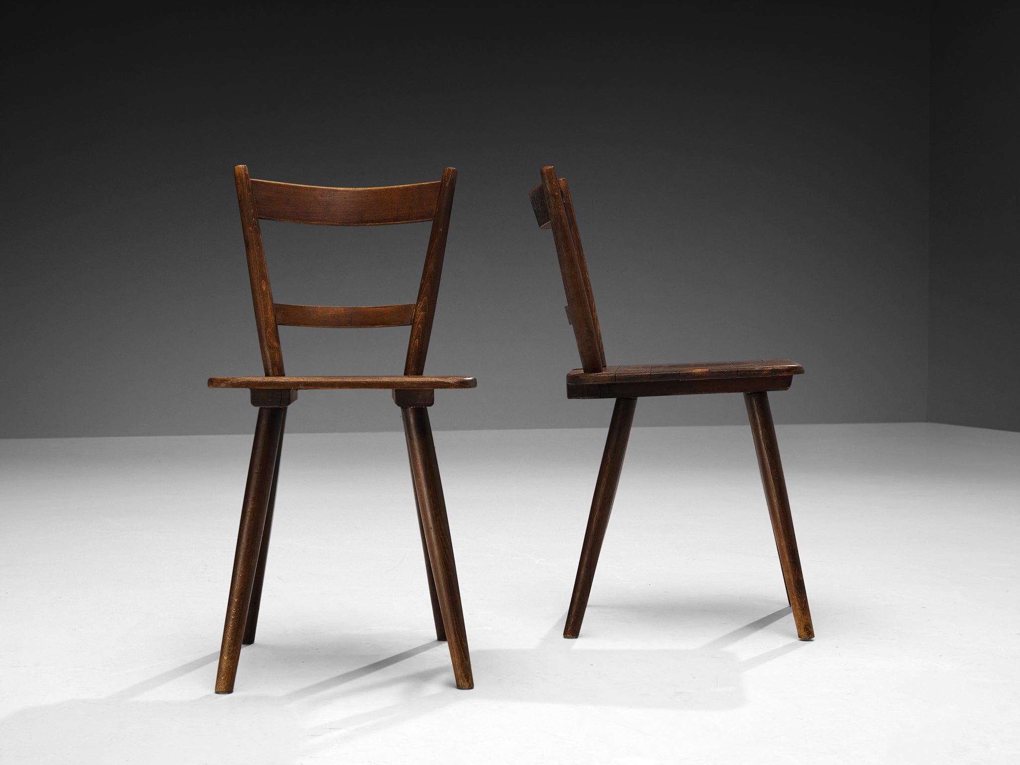 Set of Six French Pastoral Dining Chairs in Stained Wood Seating Morentz