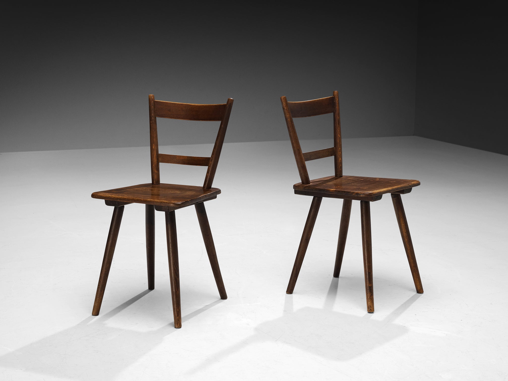 Set of Six French Pastoral Dining Chairs in Stained Wood Seating Morentz