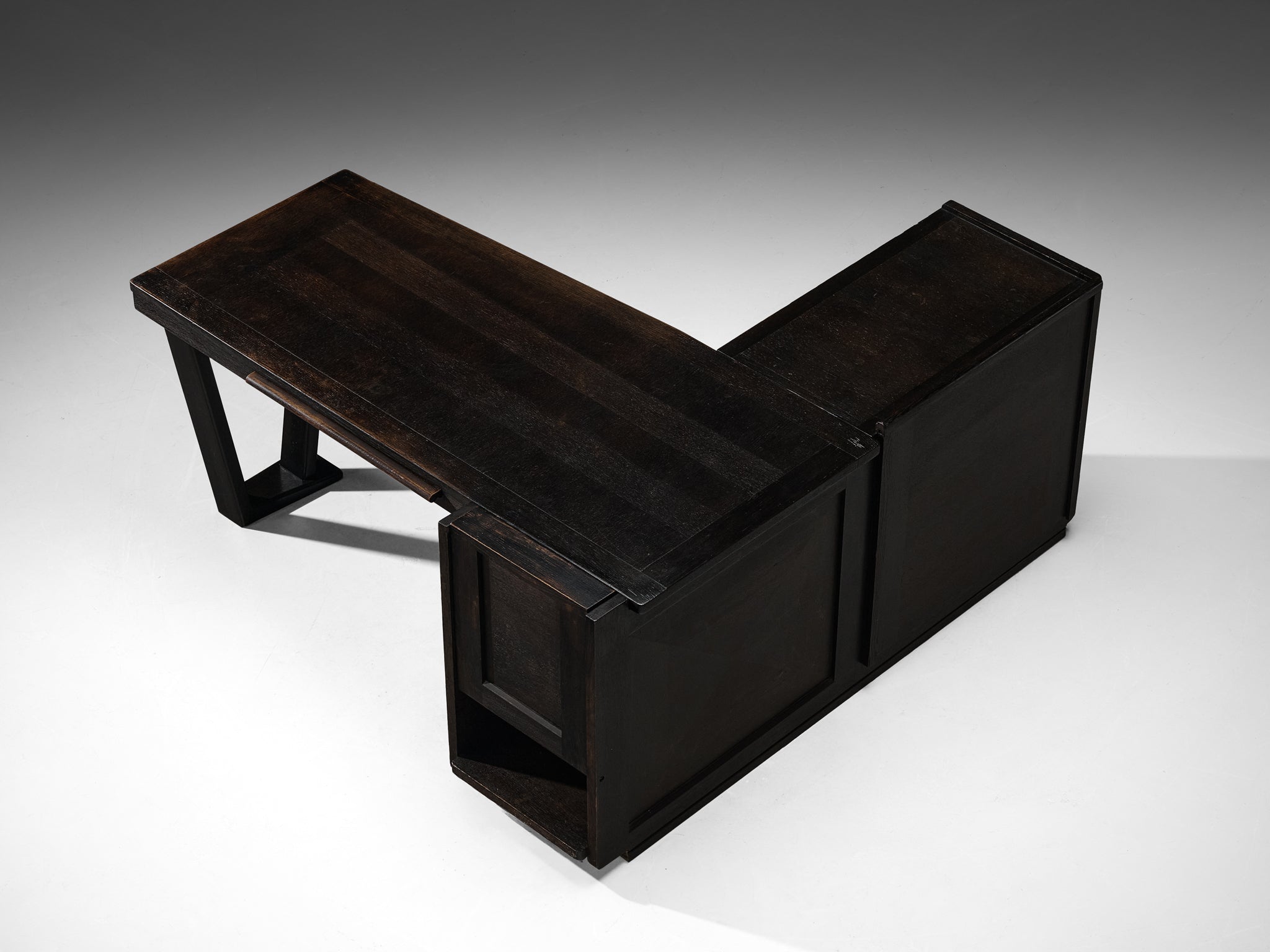 Guillerme & Chambron Free-Standing Corner Desk in Dark Oak Tables Morentz