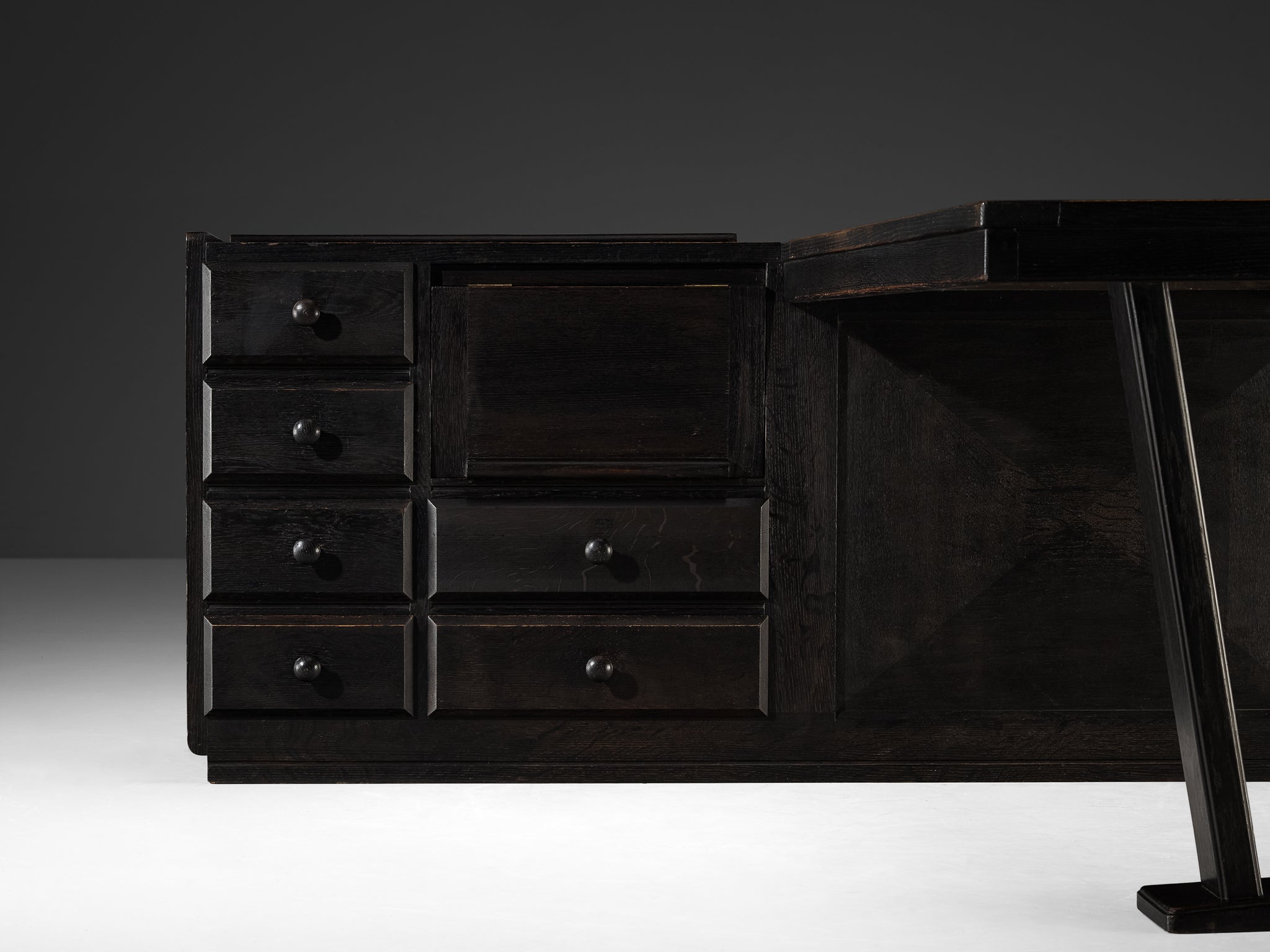 Guillerme & Chambron Free-Standing Corner Desk in Dark Oak Tables Morentz