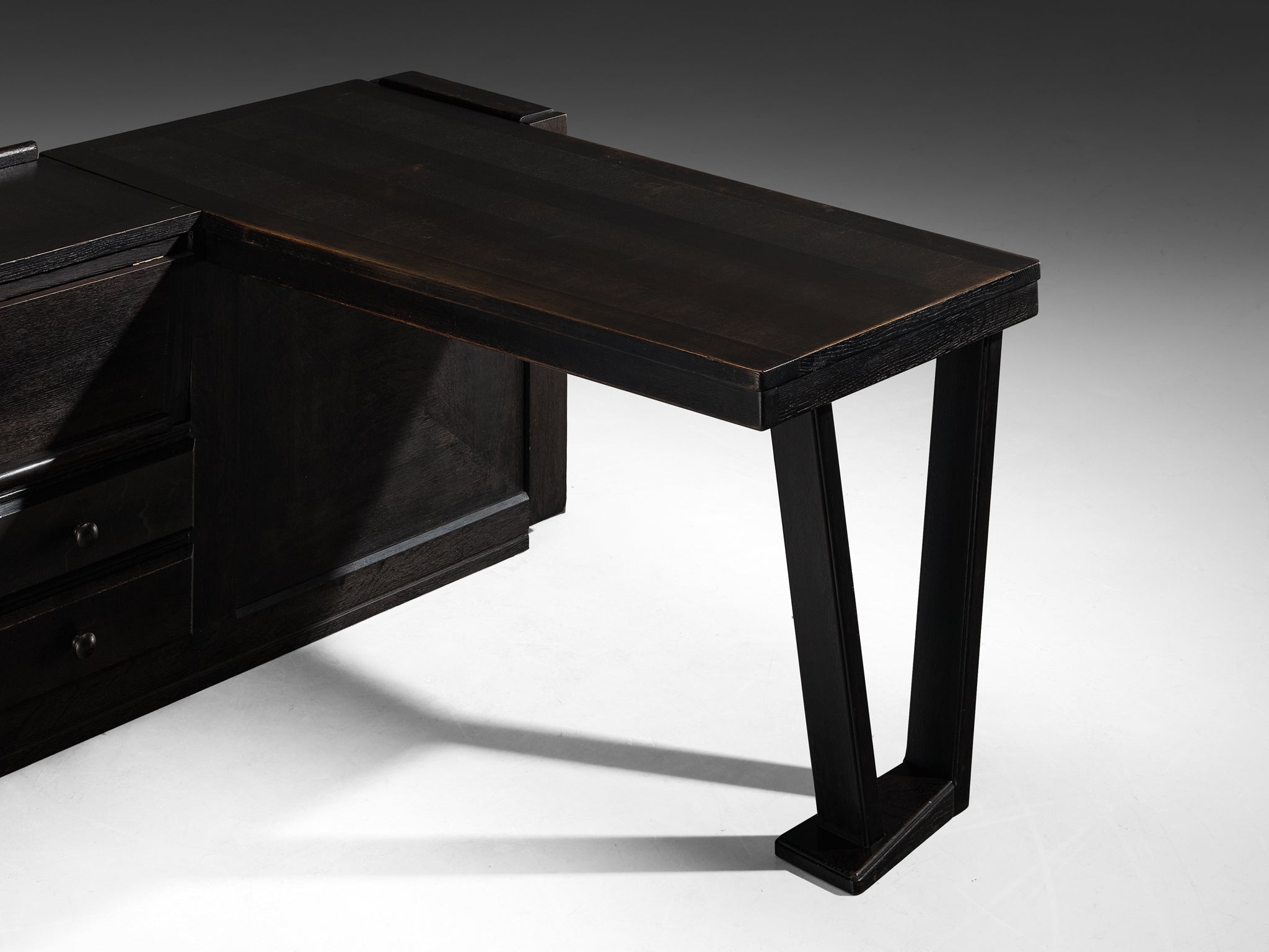 Guillerme & Chambron Free-Standing Corner Desk in Dark Oak Tables Morentz
